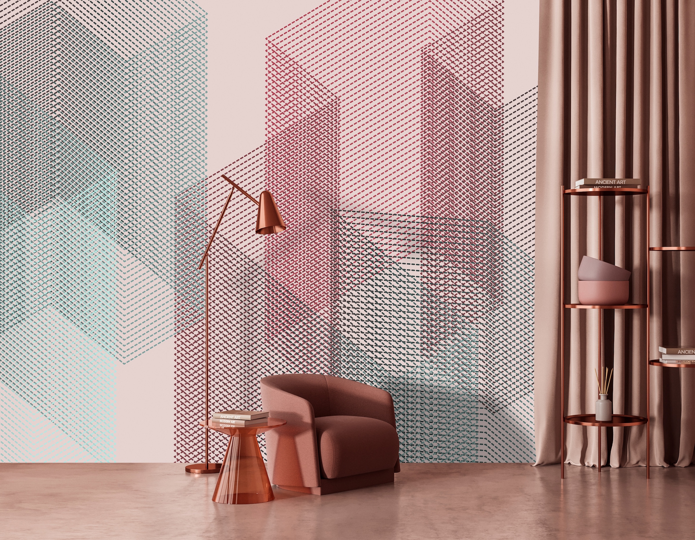 living walls Vliestapete "3D-Tapete Geometrie Rosa Blau Moderne Vliestapete" matt glatt