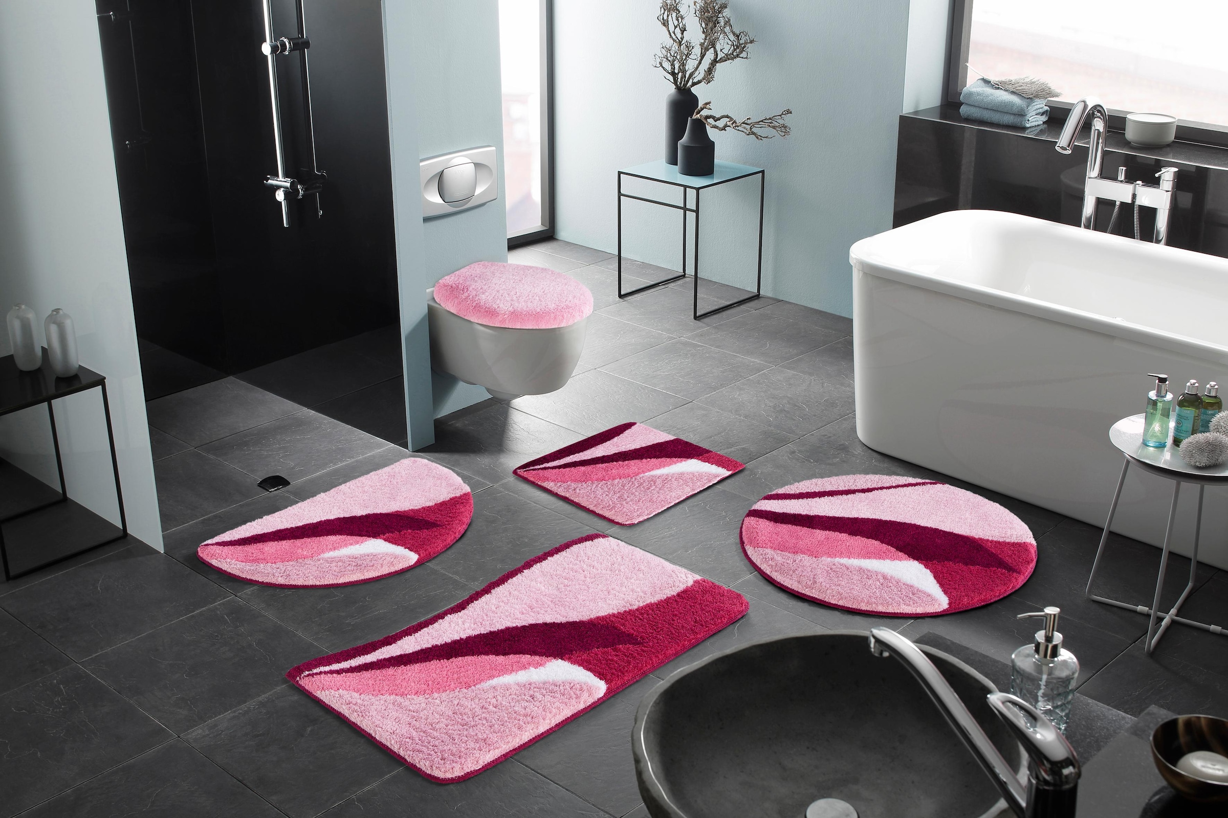 my home Badematte »Magnus, Badvorleger, Badezimmer Teppich«, rutschhemmend beschichtet, strapazierfähig-schnell trocknend, mehrfarbig, Badteppich, Badematten auch als 2 teiliges Set & rund