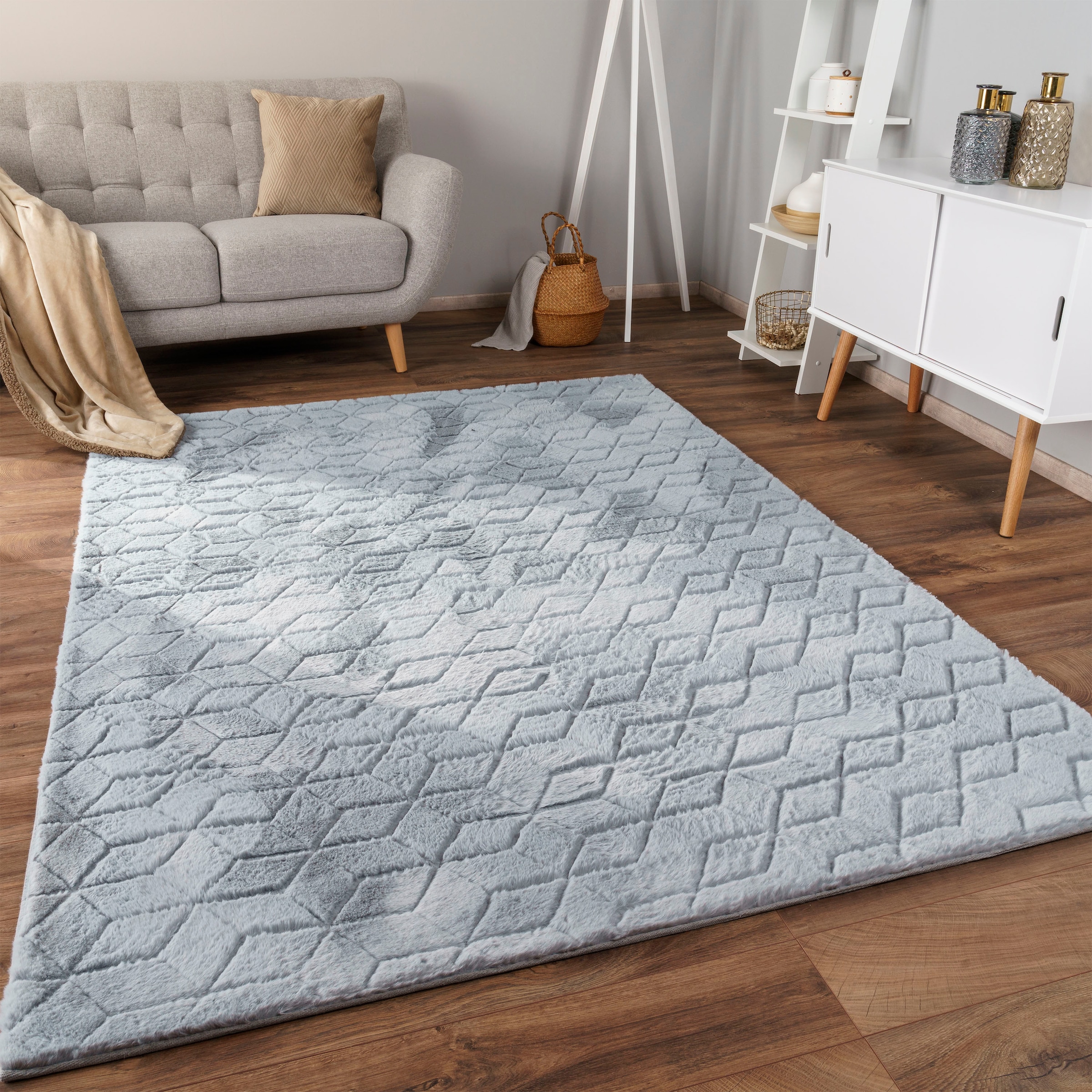 Paco Home Hochflor-Teppich »Arnheim 745«, rechteckig, Uni Farben, modernes  geometrisches Design, besonders weich | BAUR