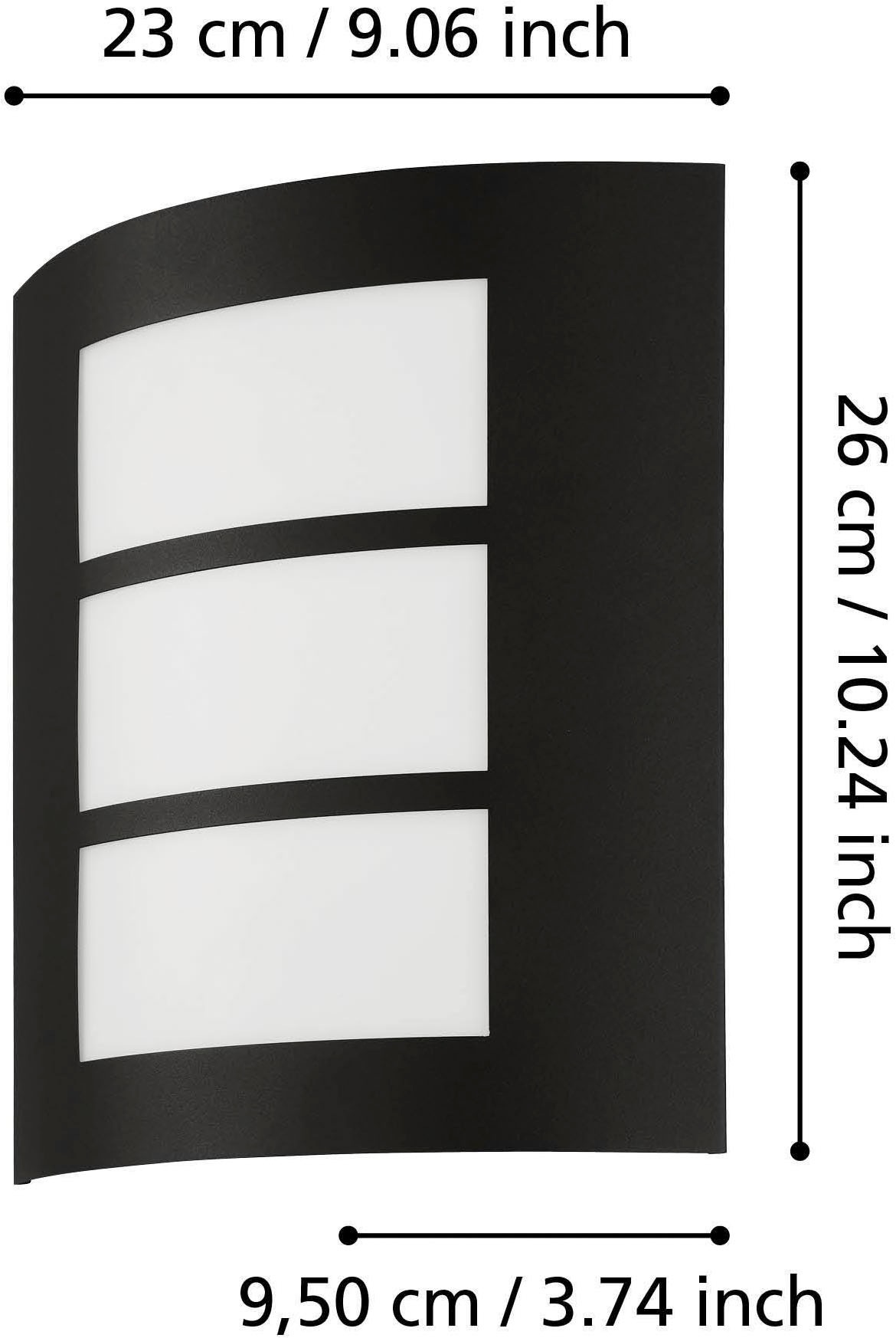 EGLO Wandleuchte »City Wandlampe, Außenleuchte, Stahl und Kunststoff, E27, IP44, Lampe« E27 1 Stk. Wand-/Deckenleuchte - L23,5 x H26 x AL9 cm - schwarz - 1X40W exkl.