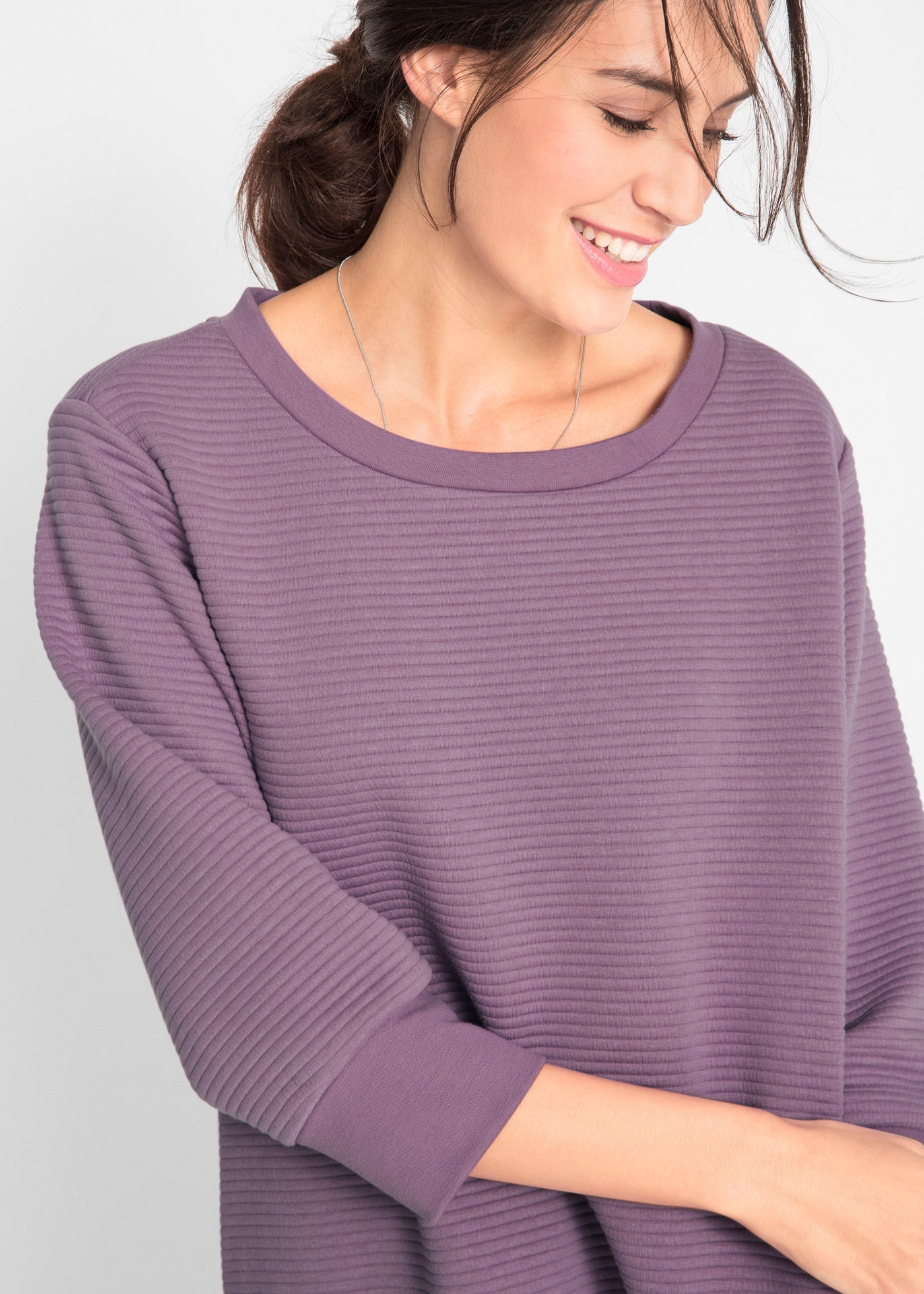 bonprix Sweatshirt , langer Schnitt, mit U-Bootausschnitt, mit Ballonärmeln
