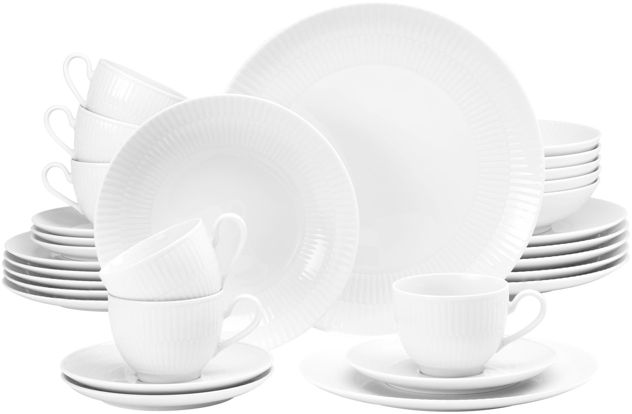 Seltmann Weiden Kombiservice »Geschirr-Set, 30 Teile, Amina«, (Set, 30 tlg., Je 6x Speise-, Frühstücks-,Suppenteller, Kaffeetasse& Kombi-Untertasse), Made in Germany