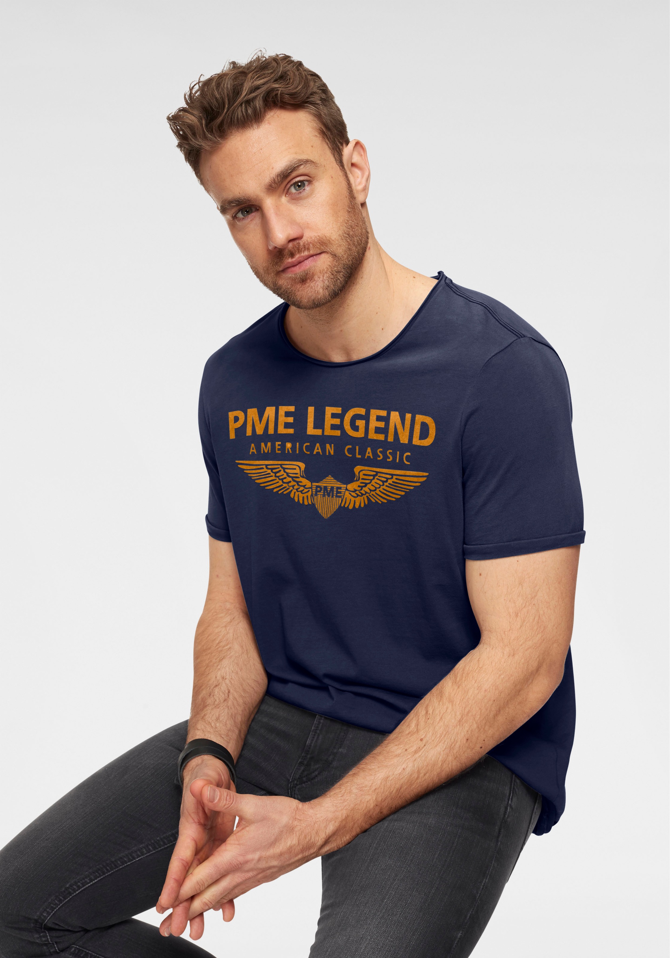 PME LEGEND T-Shirt, mit eingefasstem Rundhalsausschnitt mit Rollkante günstig online kaufen