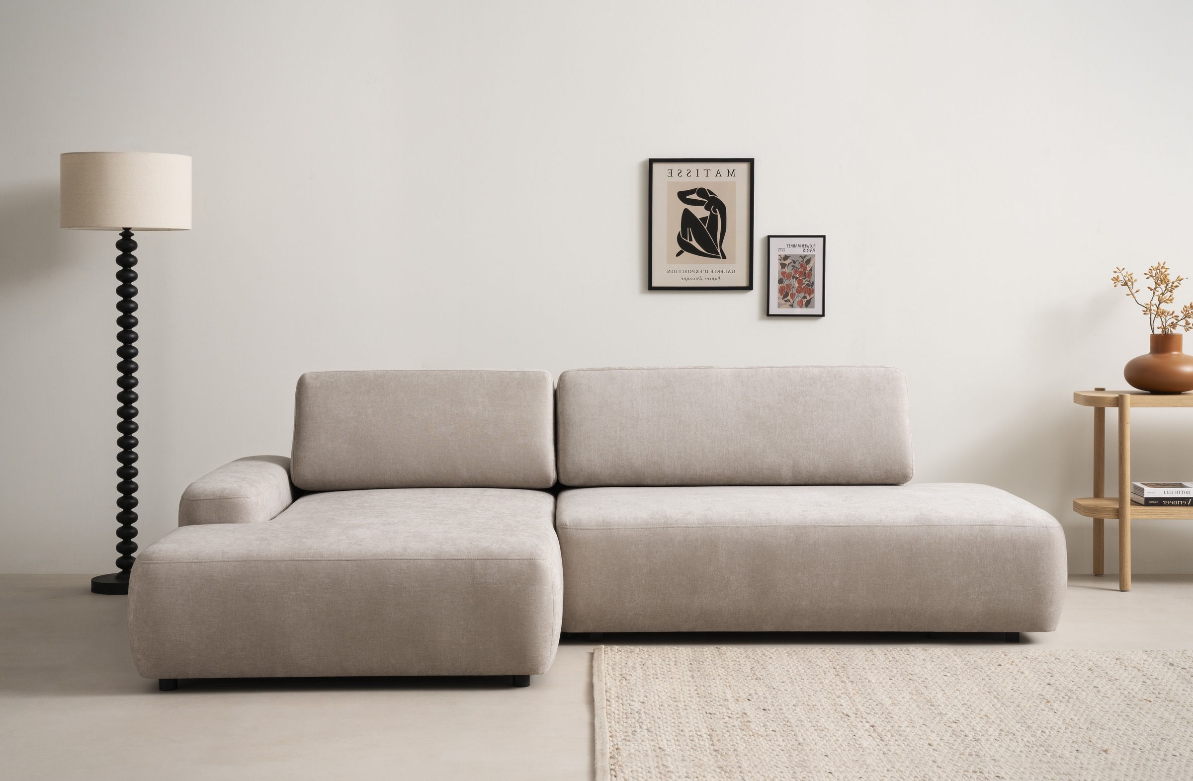 INOSIGN Ecksofa »TORGE, Schlafsofa Cord, Samtvelours u. Strukur fein, Couch in L-Form«, Schlaffunktion und Bettkasten, Liegefläche: 210x125 cm, neues Design
