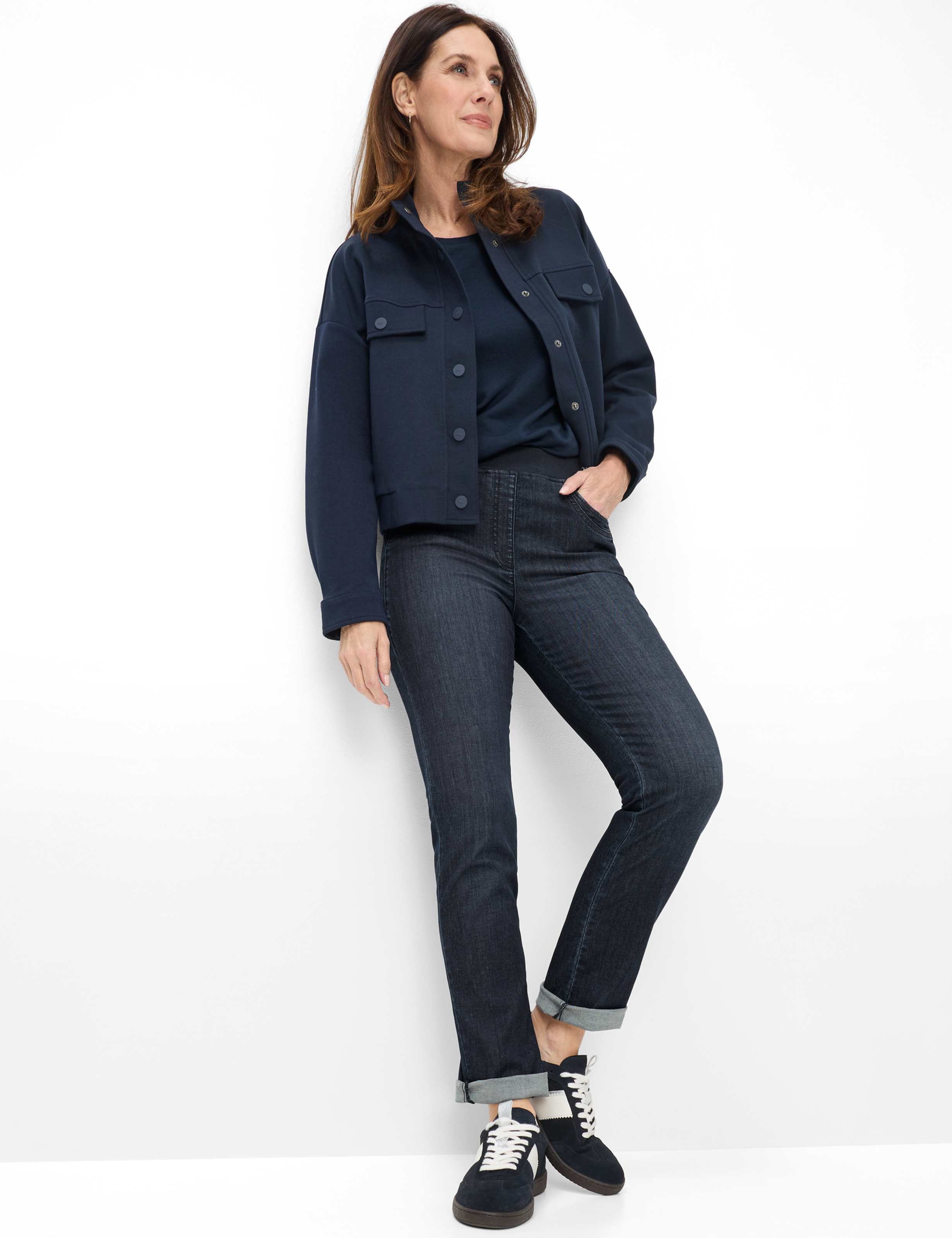 Bequeme Jeans RAPHAELA BY BRAX "Style PAMINA FUN", Damen, Gr. 44K (22), Kurzgrößen, dunkelblau, Denim/Jeans, 50% Baumwolle, 40% Lyocell, 7% Elastomultiester, 3% Elasthan, slim fit, Jeans 2