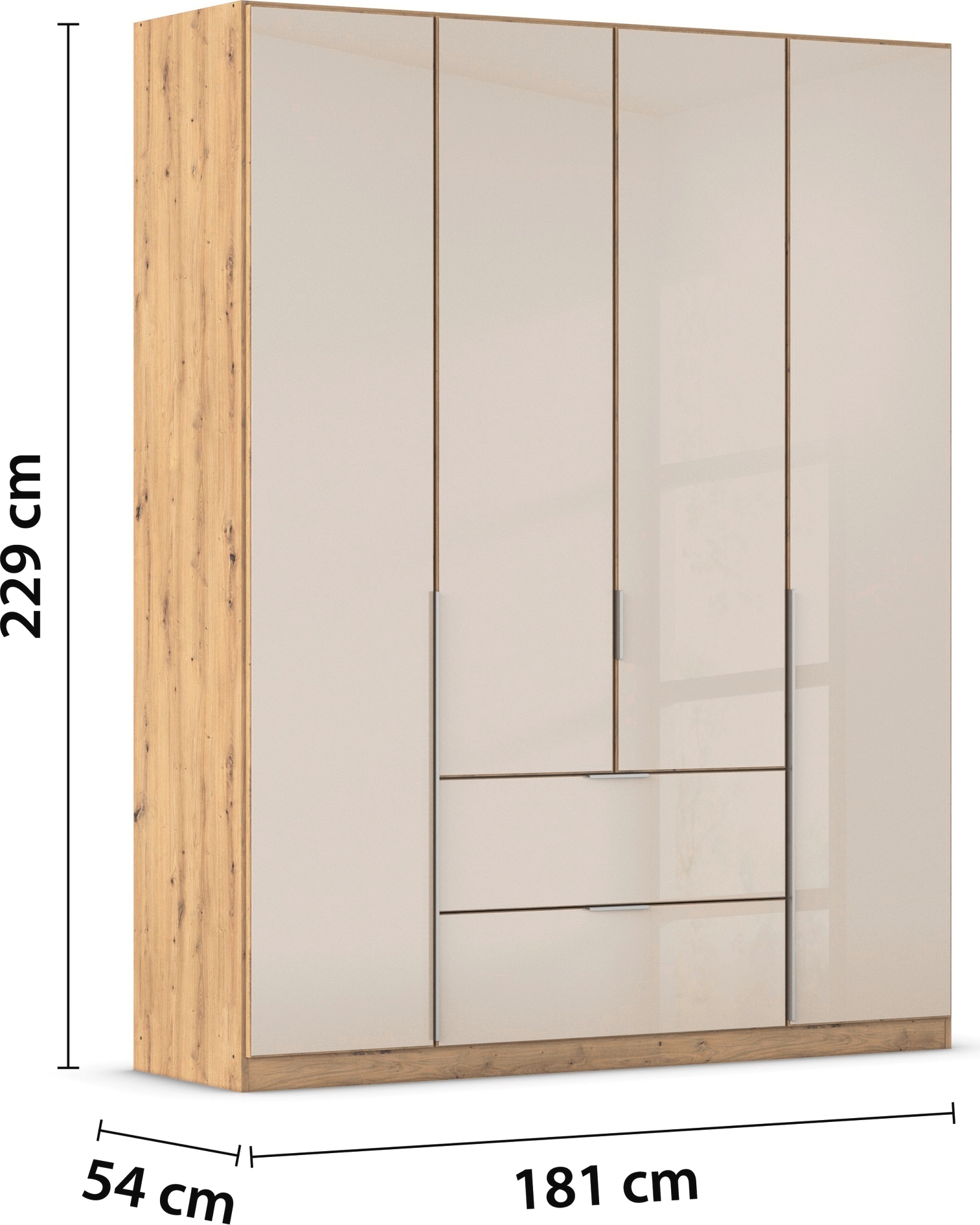 rauch Drehtürenschrank »Kleiderschrank Kleiderschränke Schrank Garderobe AGORDO mit Glasfront«, (in zwei Griff-Farben, Breiten 91-360 cm), mit Außenschubkästen, in 7 Breiten und 2 Höhen MADE IN GERMANY