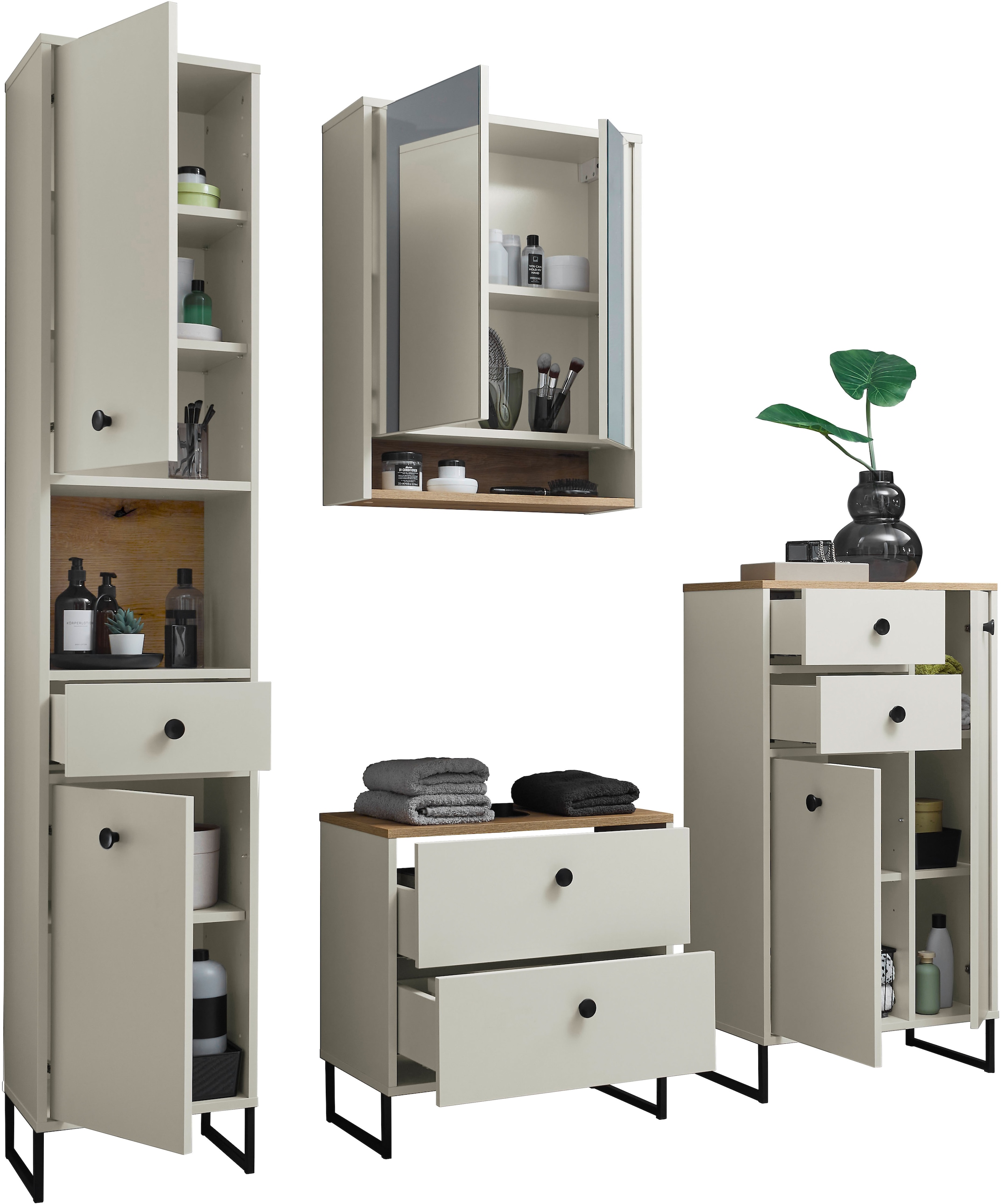 BASIC by Balculina Waschbeckenunterschrank »Linea« 1 Stk. tlg. Breite 60cm, U-Profil Füße, Unterflurauszug