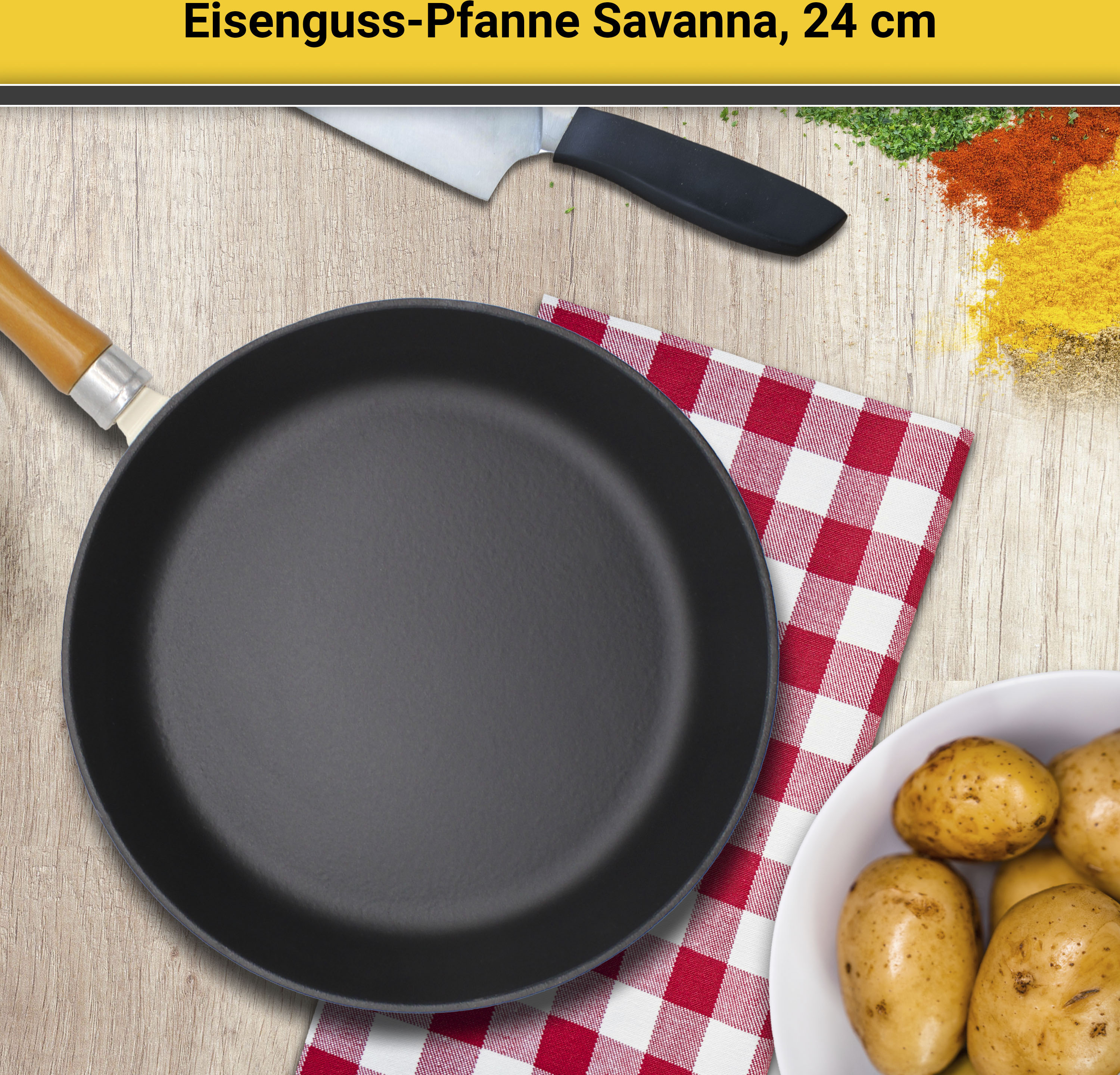 Thumbnail - Krüger Bratpfanne "Einsenguss Pfanne SAVANNA" Gusseisen 1 Stk. tlg. für Induktions-Kochfelder geeignet