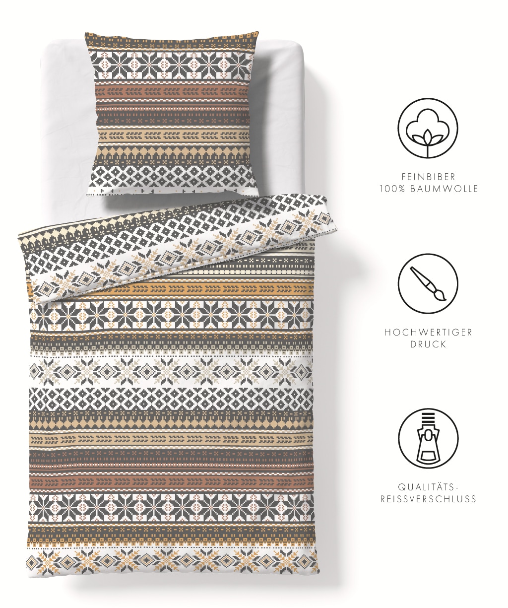 fleuresse Bettwäsche "Aspen" 2 Stk. tlg. Feinbiber mit nordischem Muster günstig online kaufen