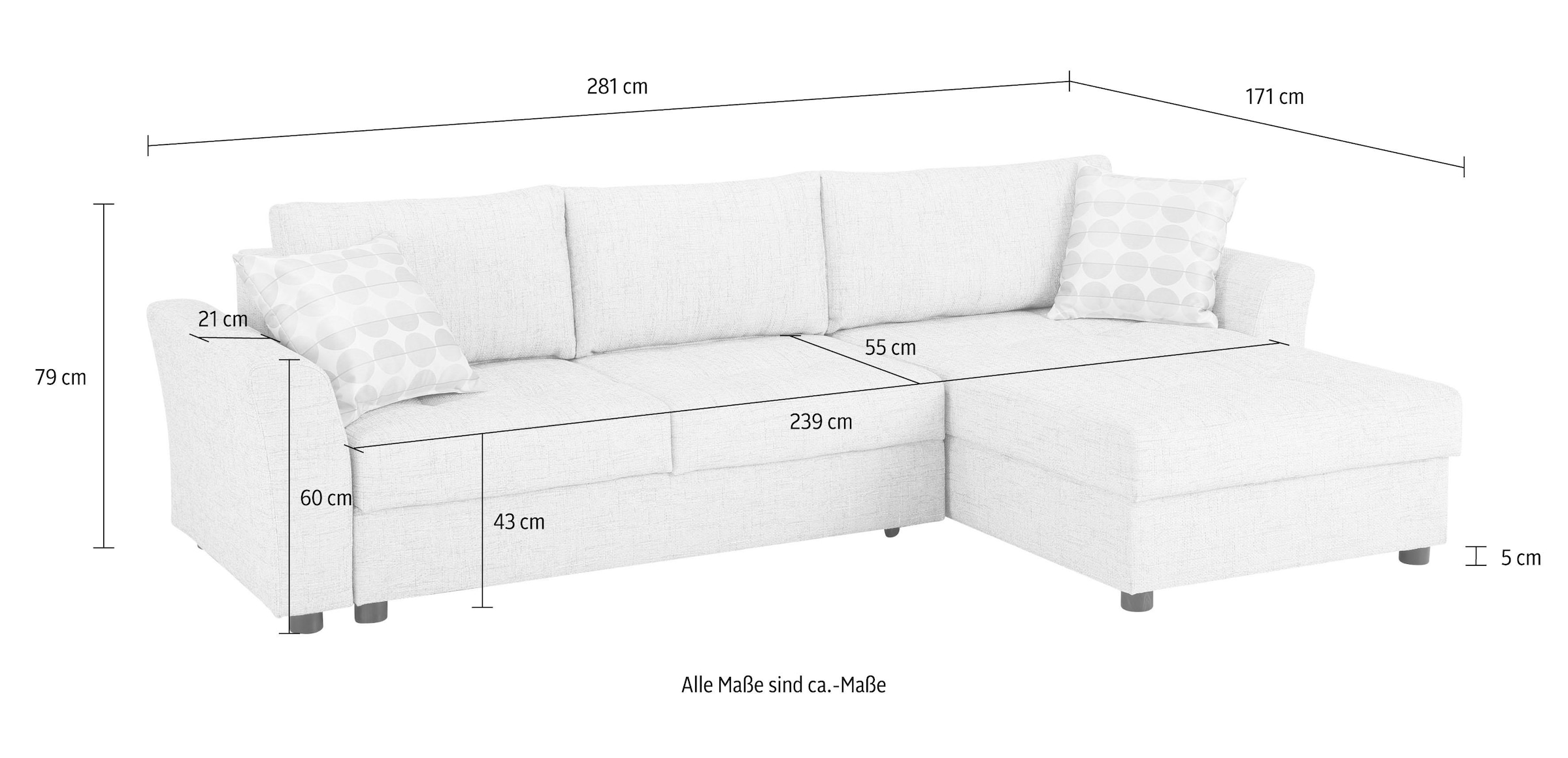 Home affaire Ecksofa »Torben L-Form«, inkl. Bettfunktion und Bettkasten, mit Federkern