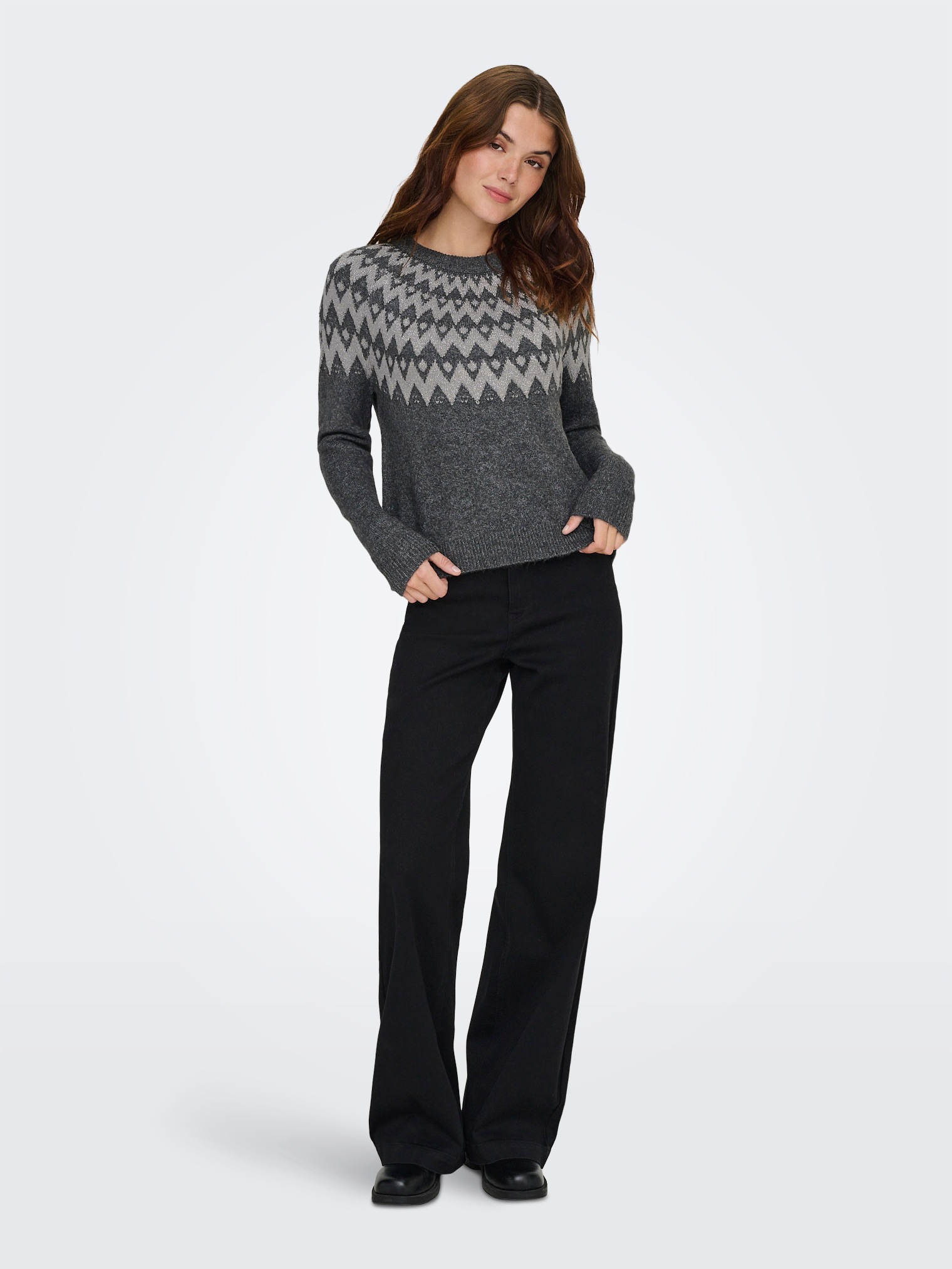 ONLY Onlfry LS Jq Glitter O-Neck CC Knt Knit Pullover Dark Grey Melange 8