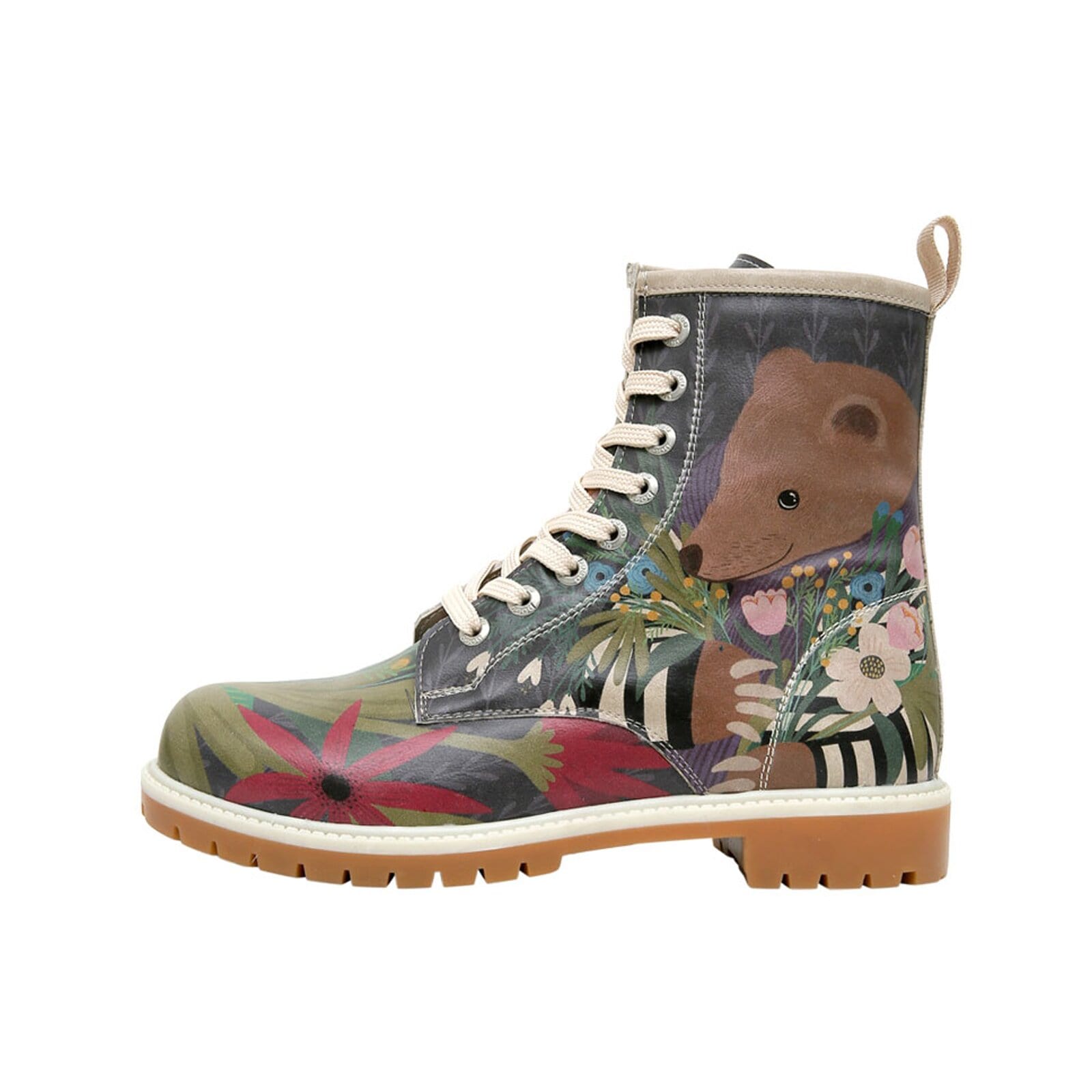 DOGO Schnürboots "Long Boots Schnürstiefel Bear And Flowers Damen Stiefelet günstig online kaufen