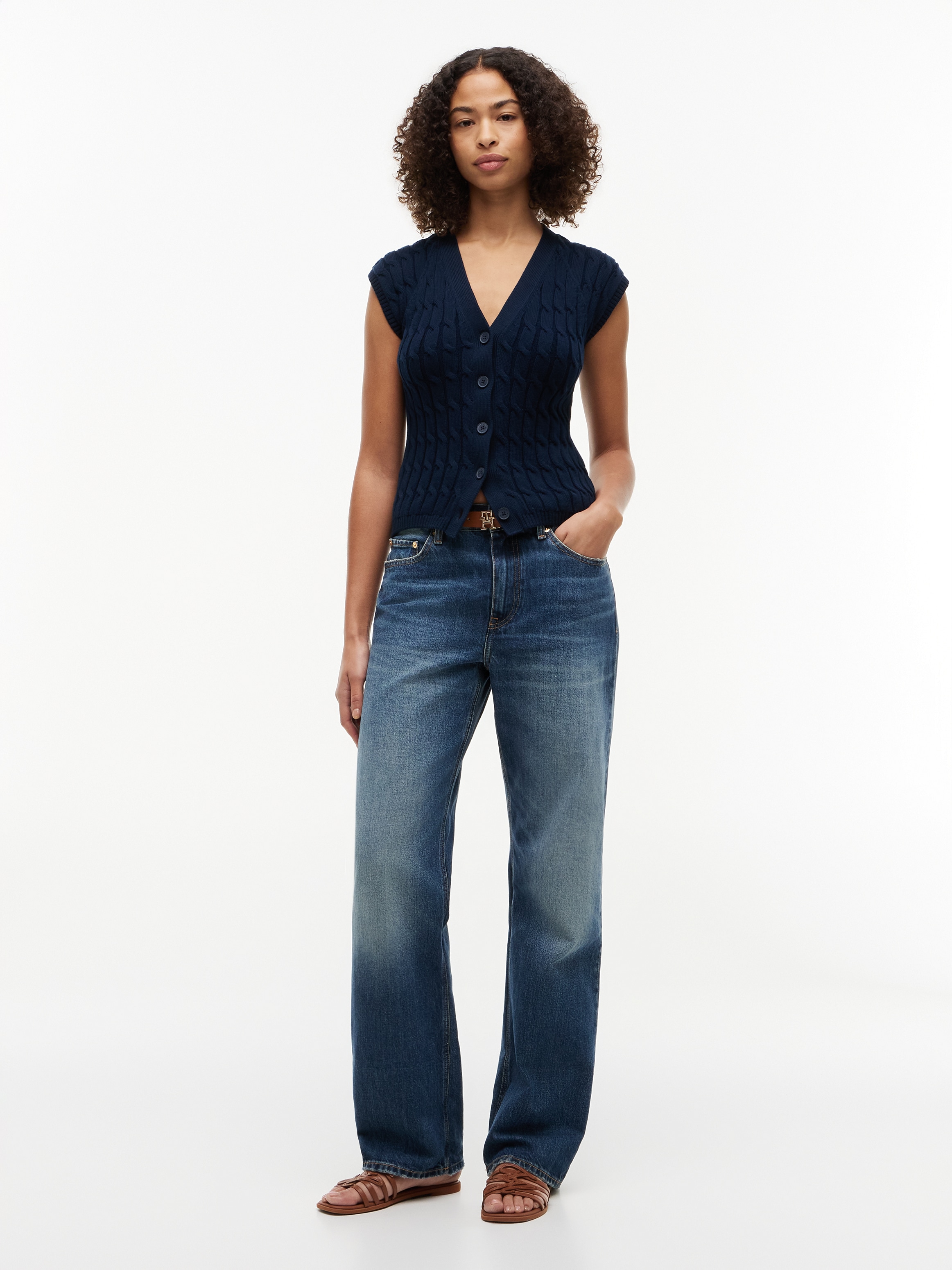 Tommy Hilfiger Strickweste »MID GG CABLE VEST CARDI« Baumwolle, mit Zopfstrickmuster