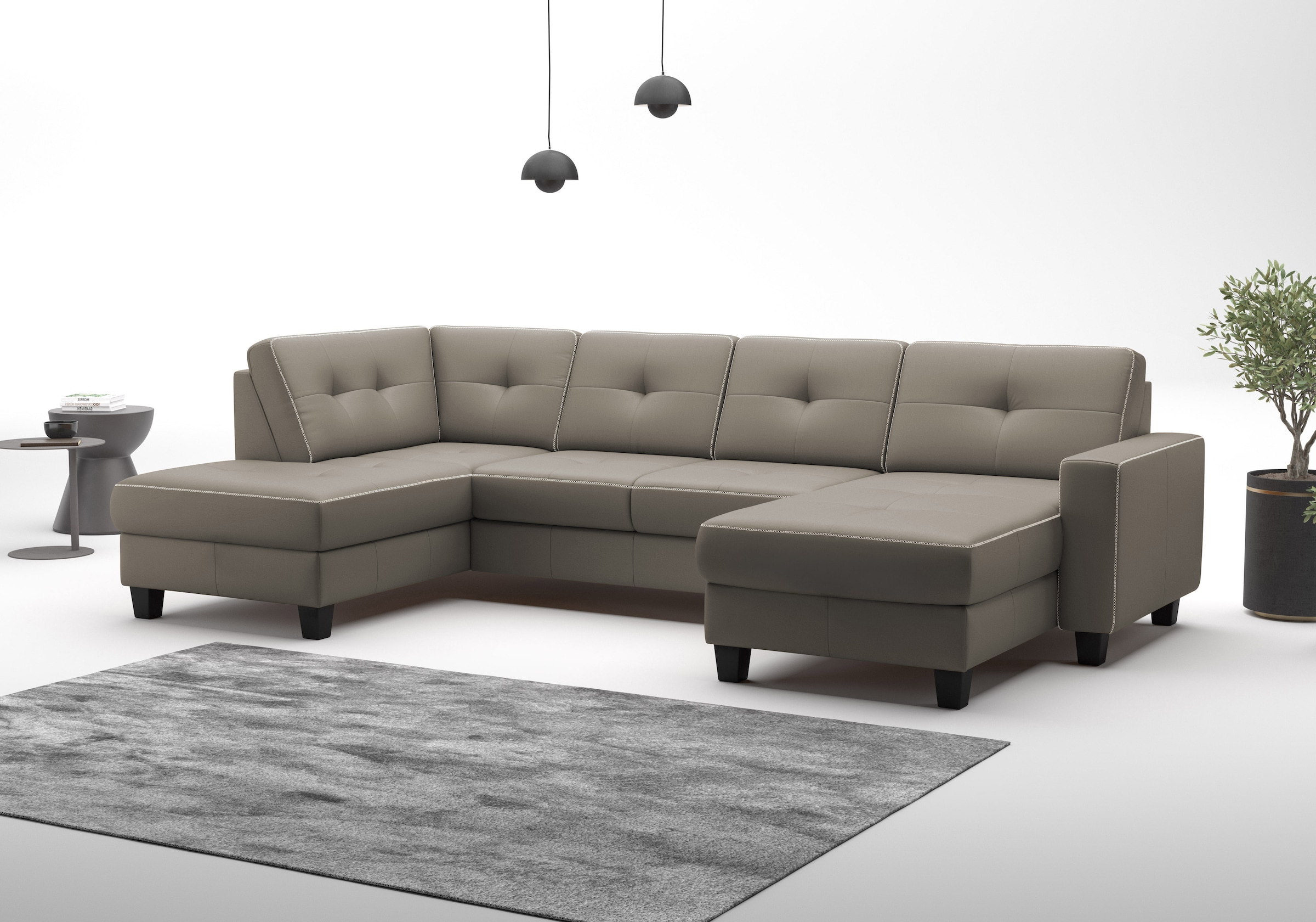 Wohnlandschaft HOME AFFAIRE "Varese", delphine, B:304cm H:91cm T:170cm, Sofas, Wohnlandschaft, wahlweise mit Bettfunktion und Bettkasten 4