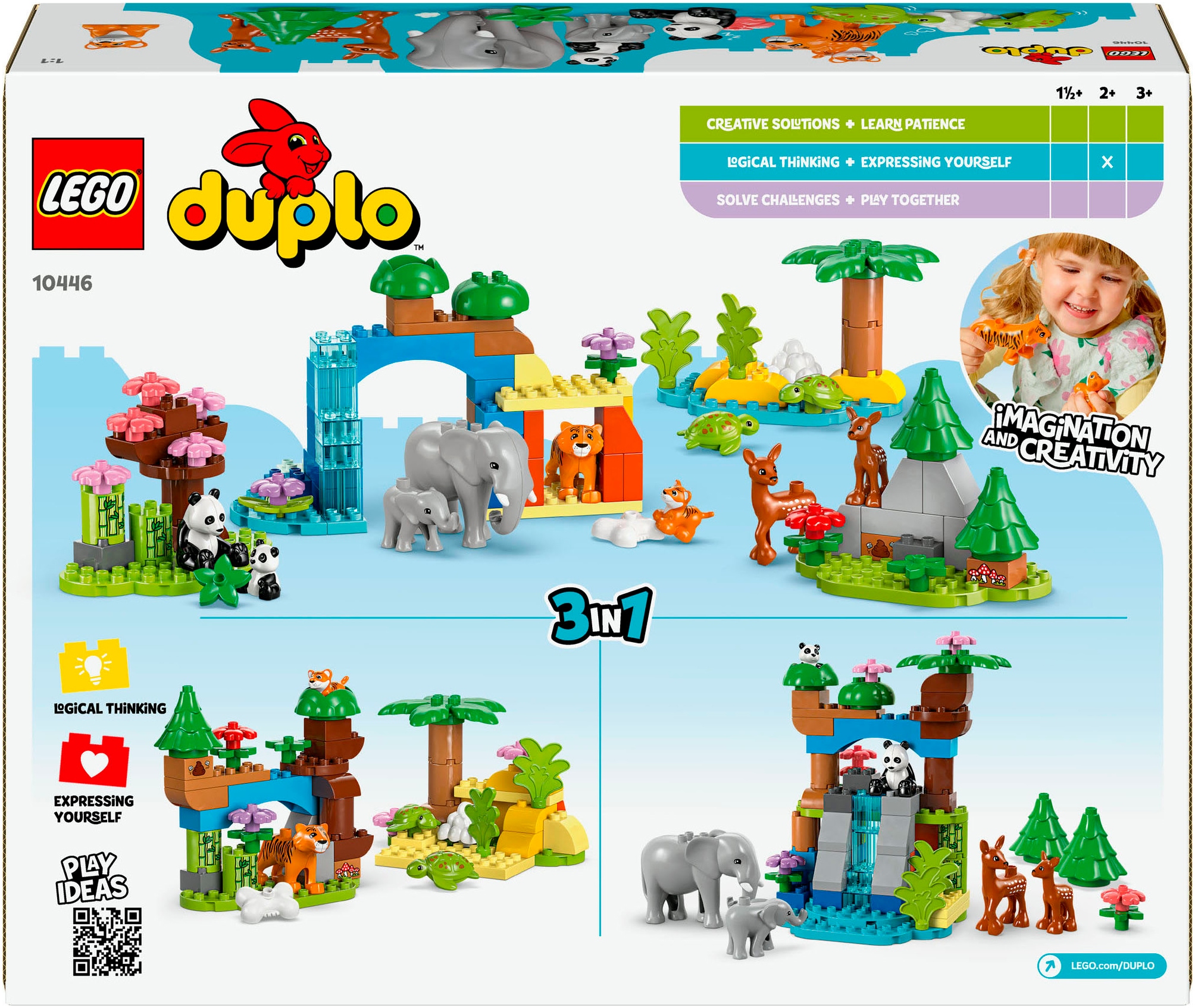 LEGO® Konstruktionsspielsteine »Wildtier-Familien 3-in-1-Set (10446), LEGO DUPLO Town«, (92 St.), Made in Europe