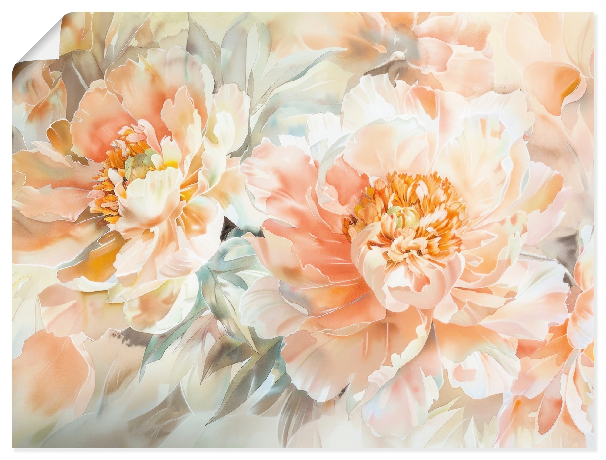 Wandbild ARTLAND "Pfirsisch Farbene Pfingstrosen Aquarell", farbe bild(er): orange, B:40cm H:30cm, Papier, Bilder, als Alubild, Leinwandbild, Poster, Wandaufkleber in verschied. Größen