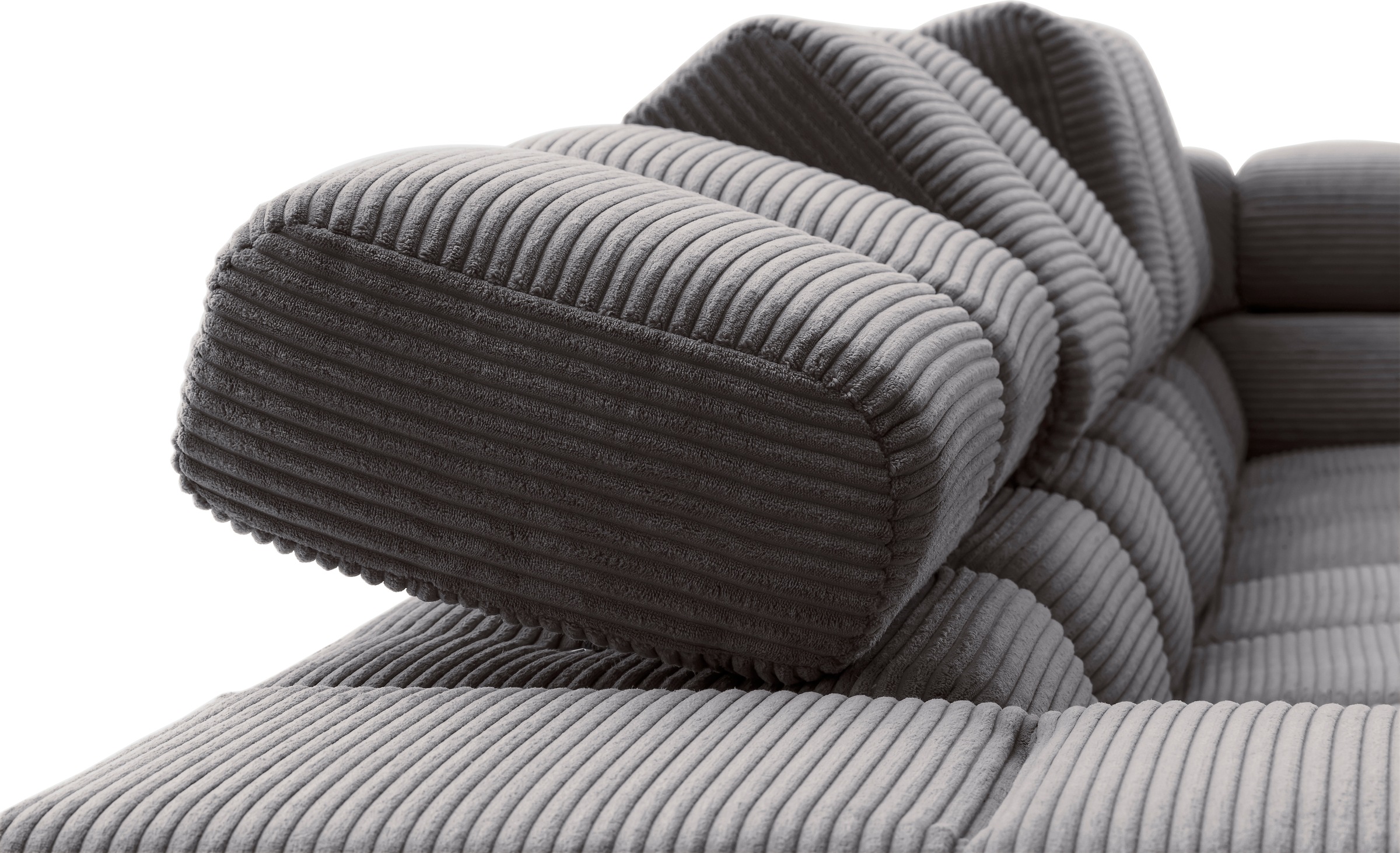INOSIGN Ecksofa »Ancona New, wahlweise motorische Sitztiefenverstellung, auch in Cord«, feine Steppung, mit Kopfteilverstellung, 3 Zierkissen, L-Form