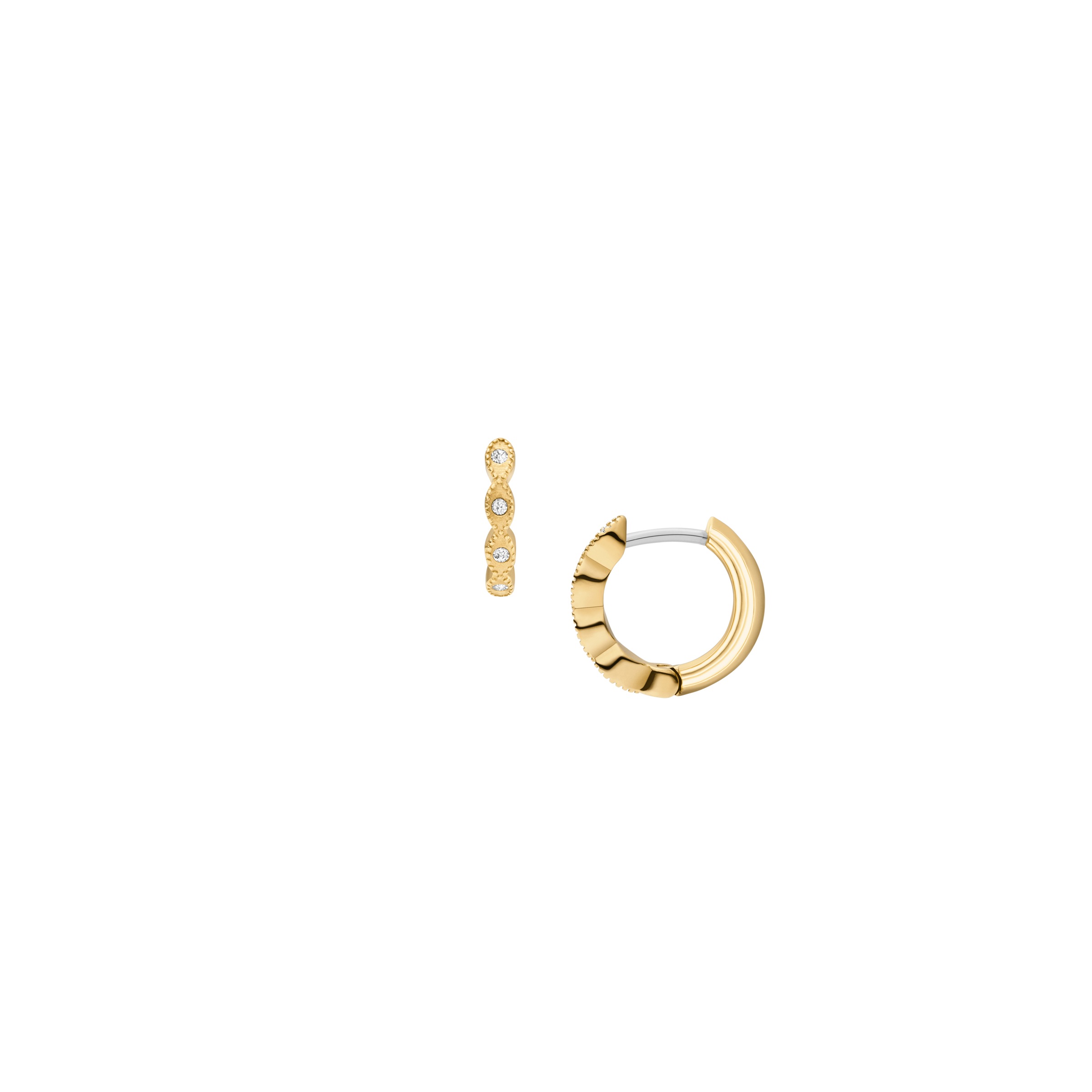 Paar Creolen FOSSIL "Schmuck Geschenk Edelstahl ELLIS", gold (gelbgoldfarben, edelstahlfarben), Ohrringe, Damen, 15mm, Edelstahl 4