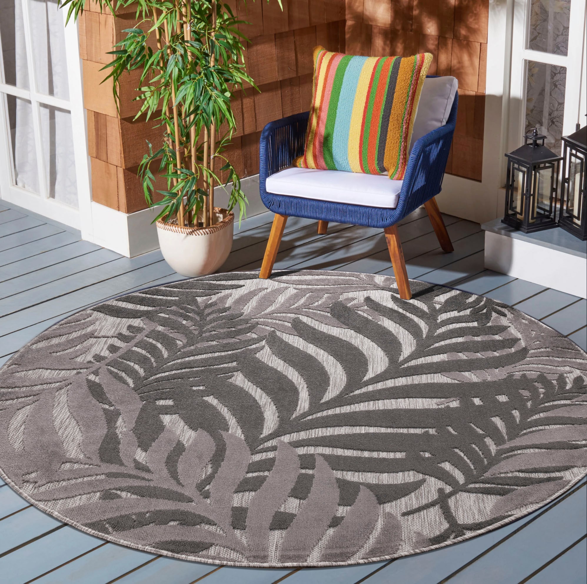 Sanat Teppich "Floral Outdoor, auch als Läufer und Rund" rund 6 mm Höhe In- und Outdoor geeignet, florales Design, Balkon, Terasse