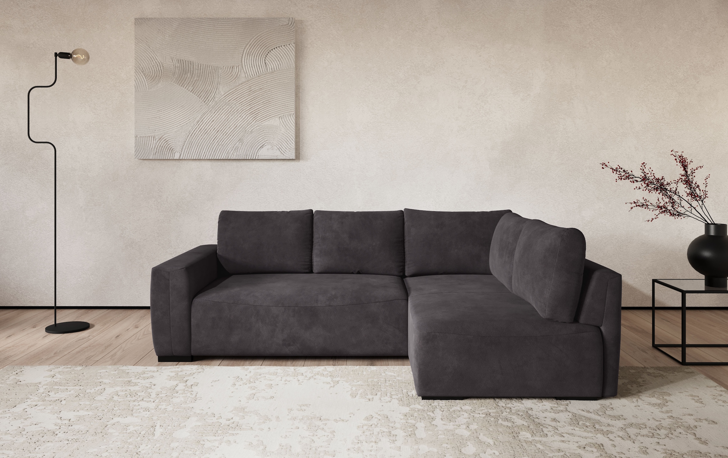 COTTA Ecksofa "Giro L-Form, Ottomane, Breite 252 cm" wahlweise mit Bettkasten und Trendbezug CORD