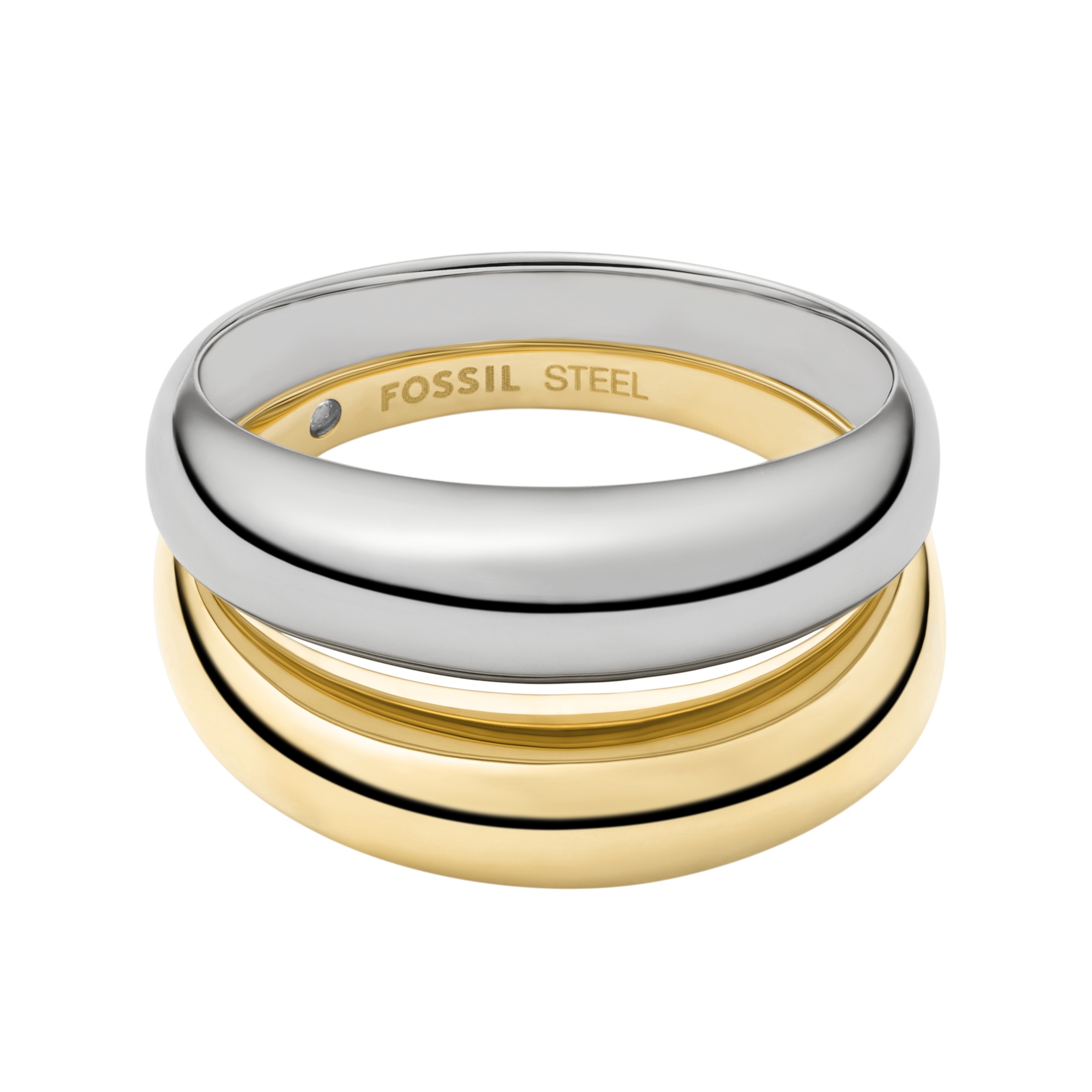 Fingerring FOSSIL "Schmuck Geschenk Edelstahl ELLIS" Gr. 16,5, gold (gelbgoldfarben, edelstahlfarben), Fingerringe, Damen, 16,5, Edelstahl, 5mm, Fingerring 3