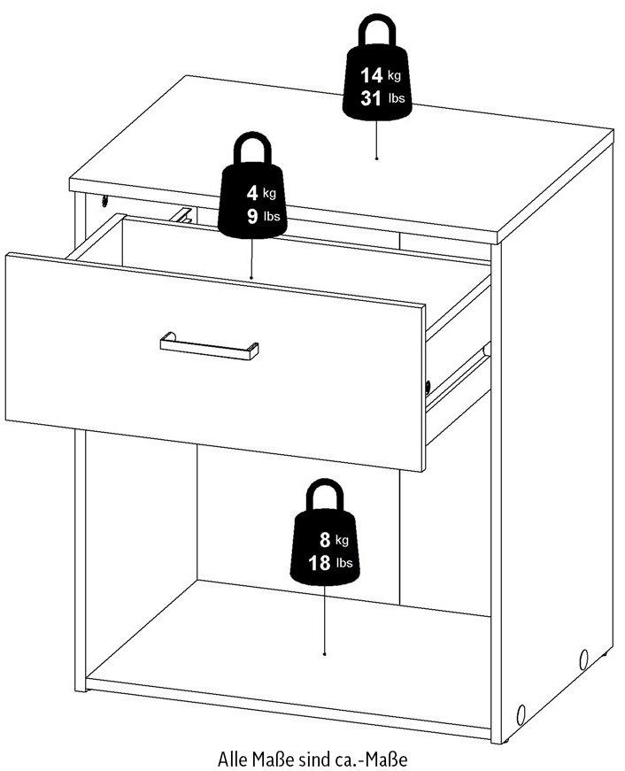 INOSIGN Nachtkommode »Spce«, Mit grauem Stangengriff, einfache Selbstmontage, für Schlafzimmer