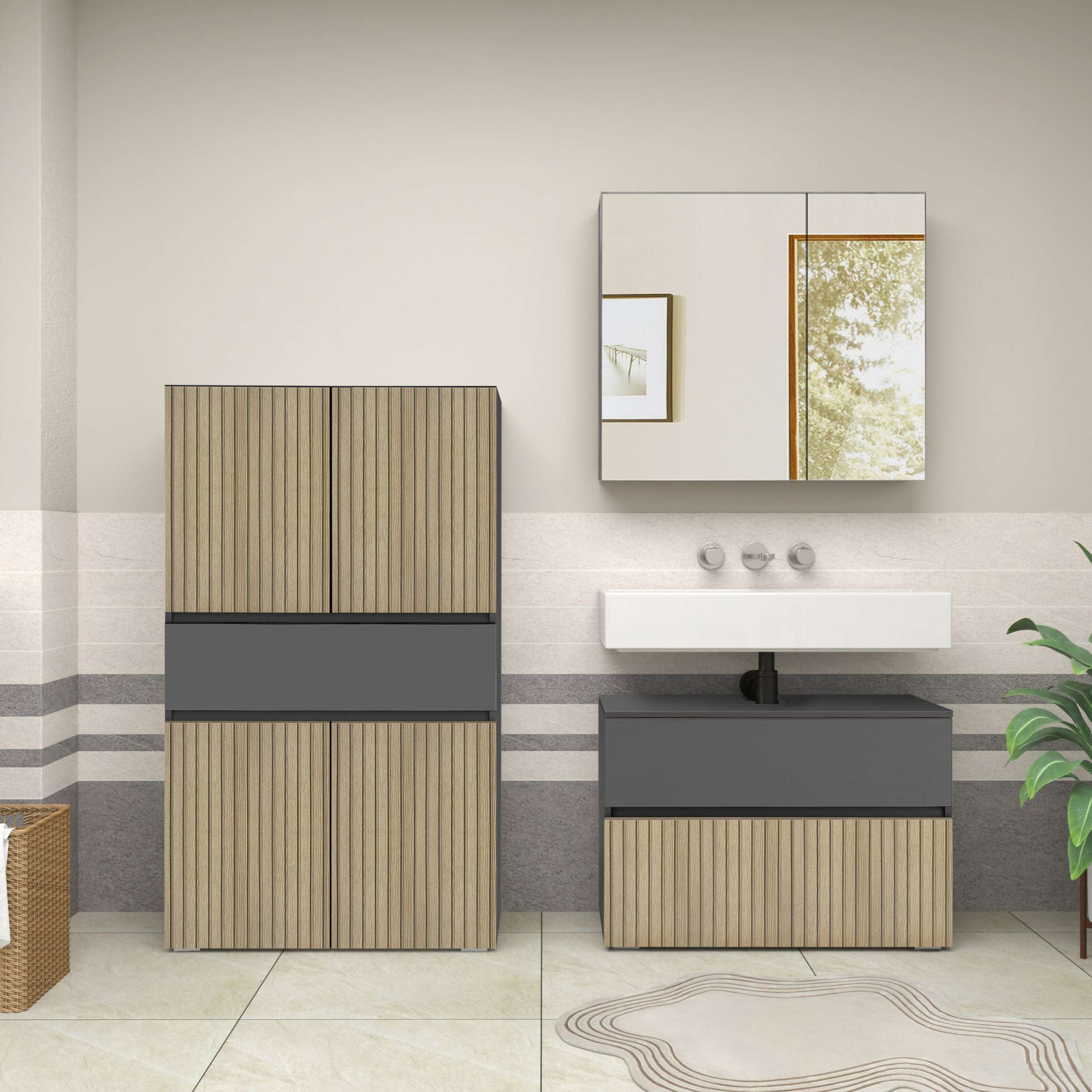 Home affaire Midischrank »Wisla«, mit 4 Türen & 1 Schublade, Breite 76 cm, Höhe 130 cm