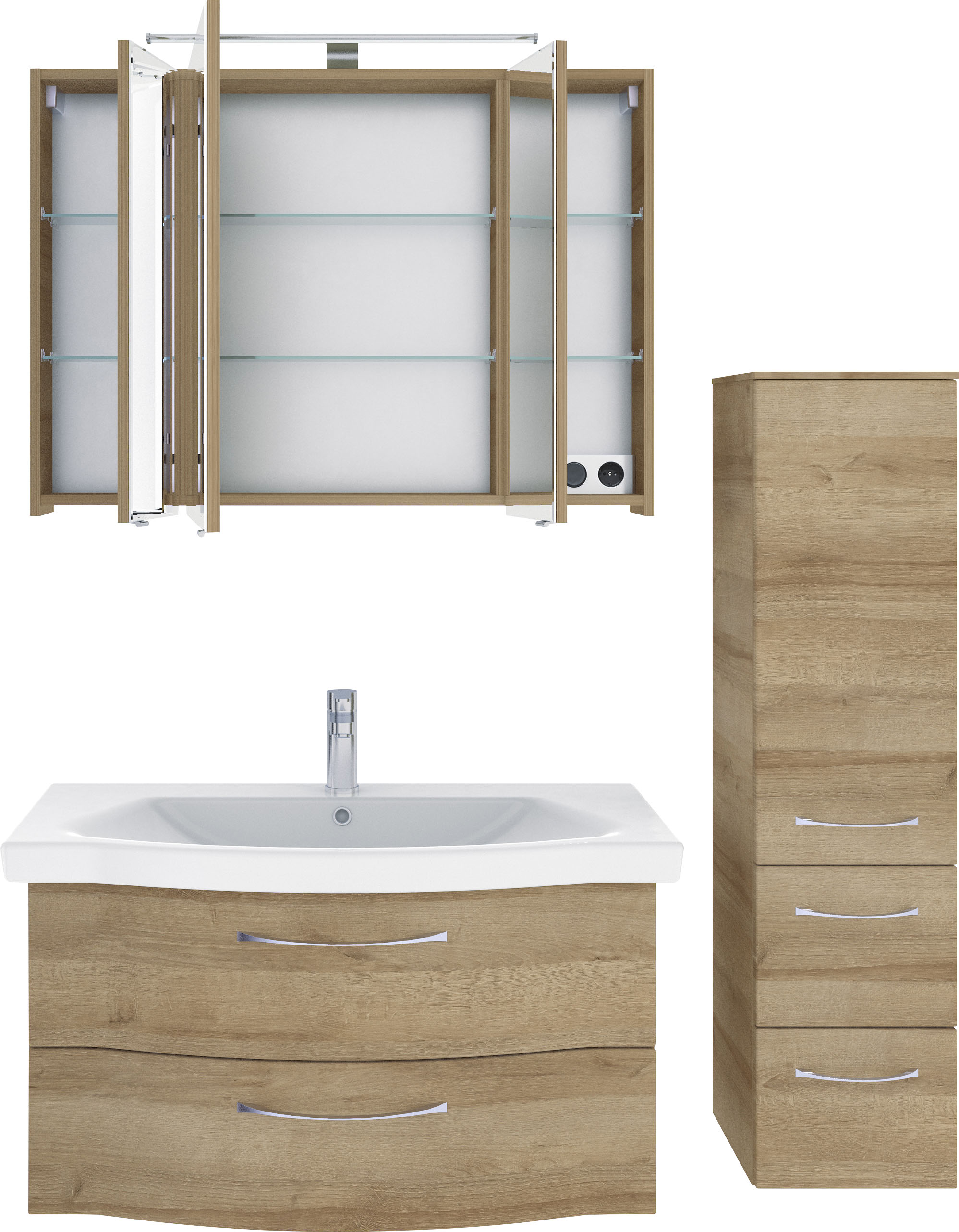 Thumbnail - Saphir Badmöbel-Set "6005 Sprint 3-teilig, Keramik-Waschtisch mit LED-Spiegelschrank" 4 Stk. tlg.