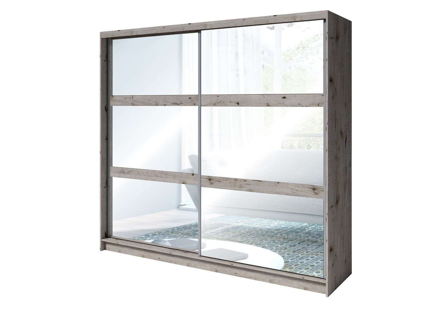 Home affaire Kleiderschrank »PRESSAC mit viel Stauraum, 10 Fächer, 2 Kleiderstangen, Breite 230cm« Garderobe mit 2 Schiebetüren und Spiegel, Maße B/T/H: 230/62/215 cm