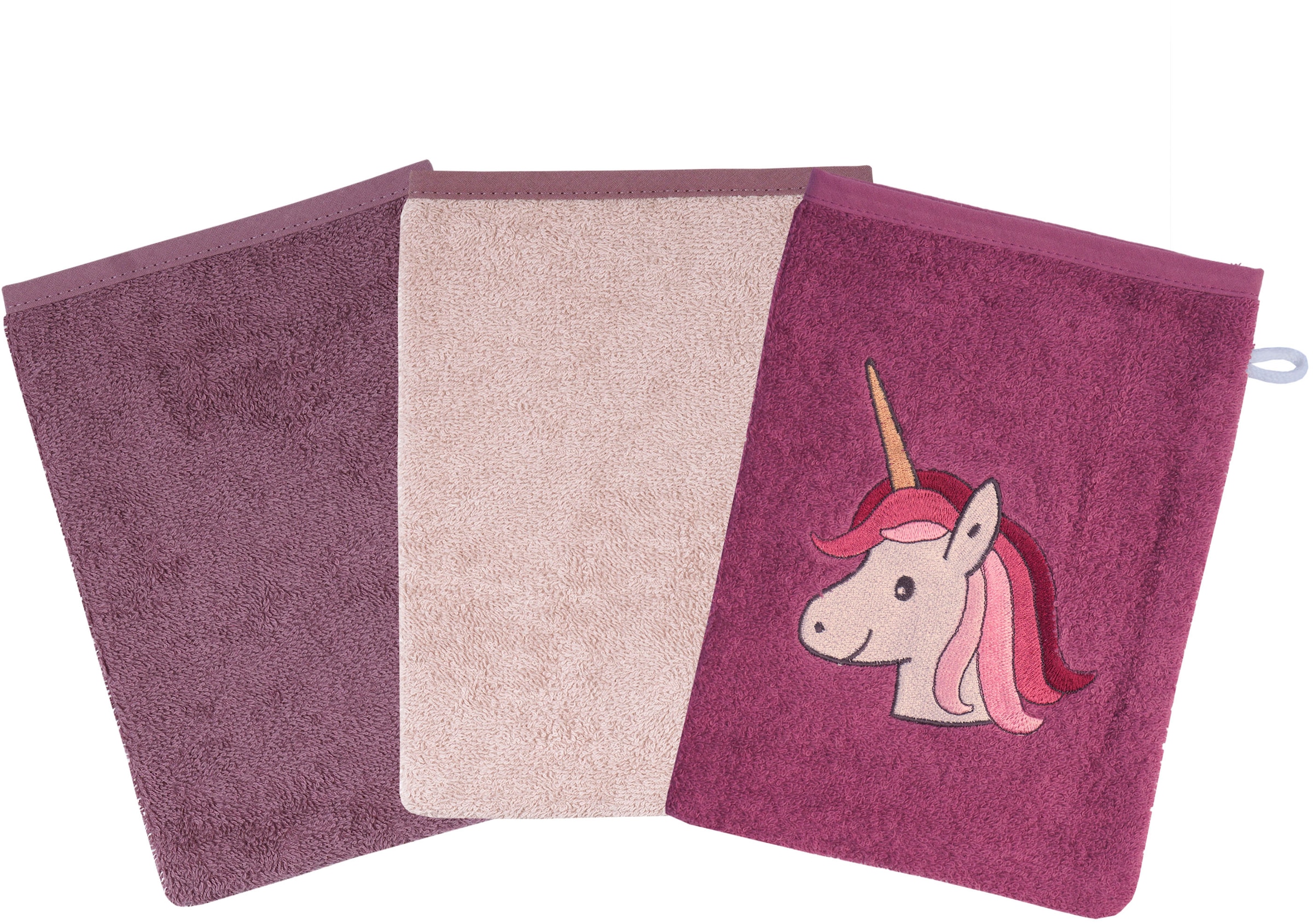 Wörner Waschhandschuh "Einhorn" 3er-Set, mit Stickerei günstig online kaufen