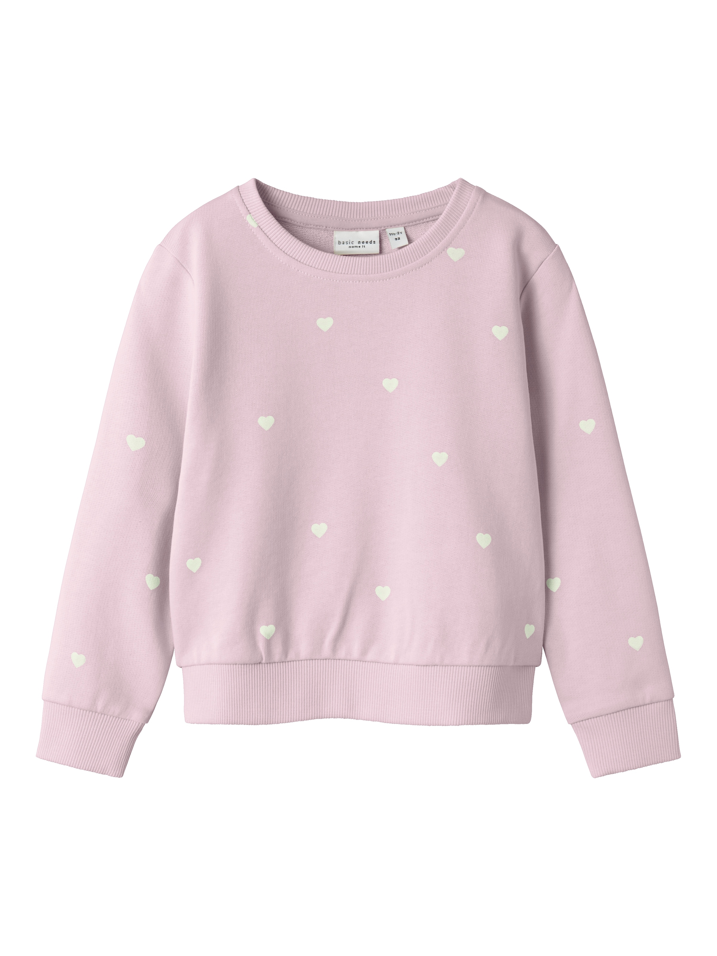 Name It Sweatshirt »NMFVALBA LS SWEAT UNB NOOS«, in Basic-Form mit süßem Herzchen-Alloverdruck