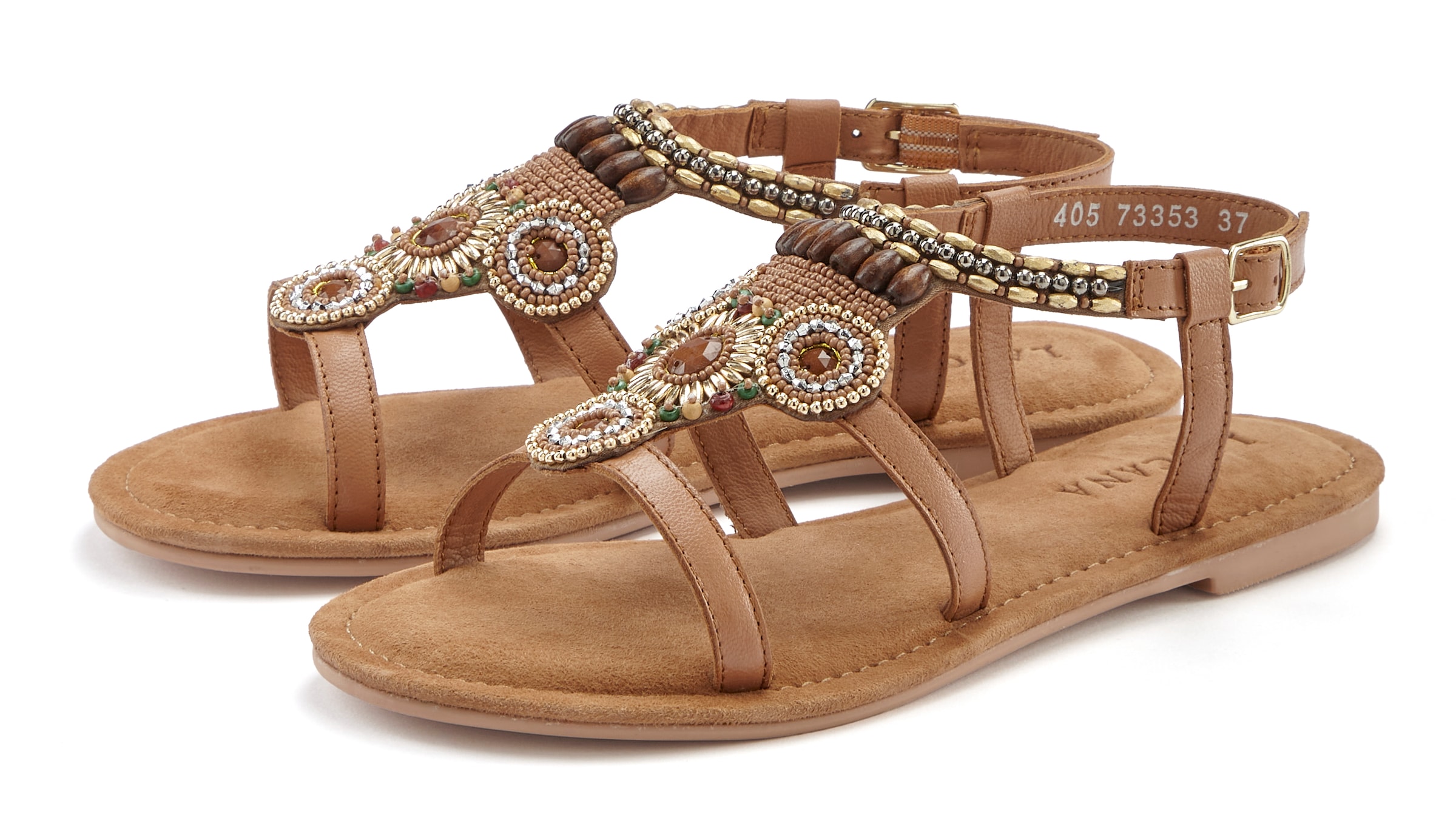 LASCANA Sandale, Sandalette, Sommerschuh aus Leder mit Steinchen in Glitzer-Optik