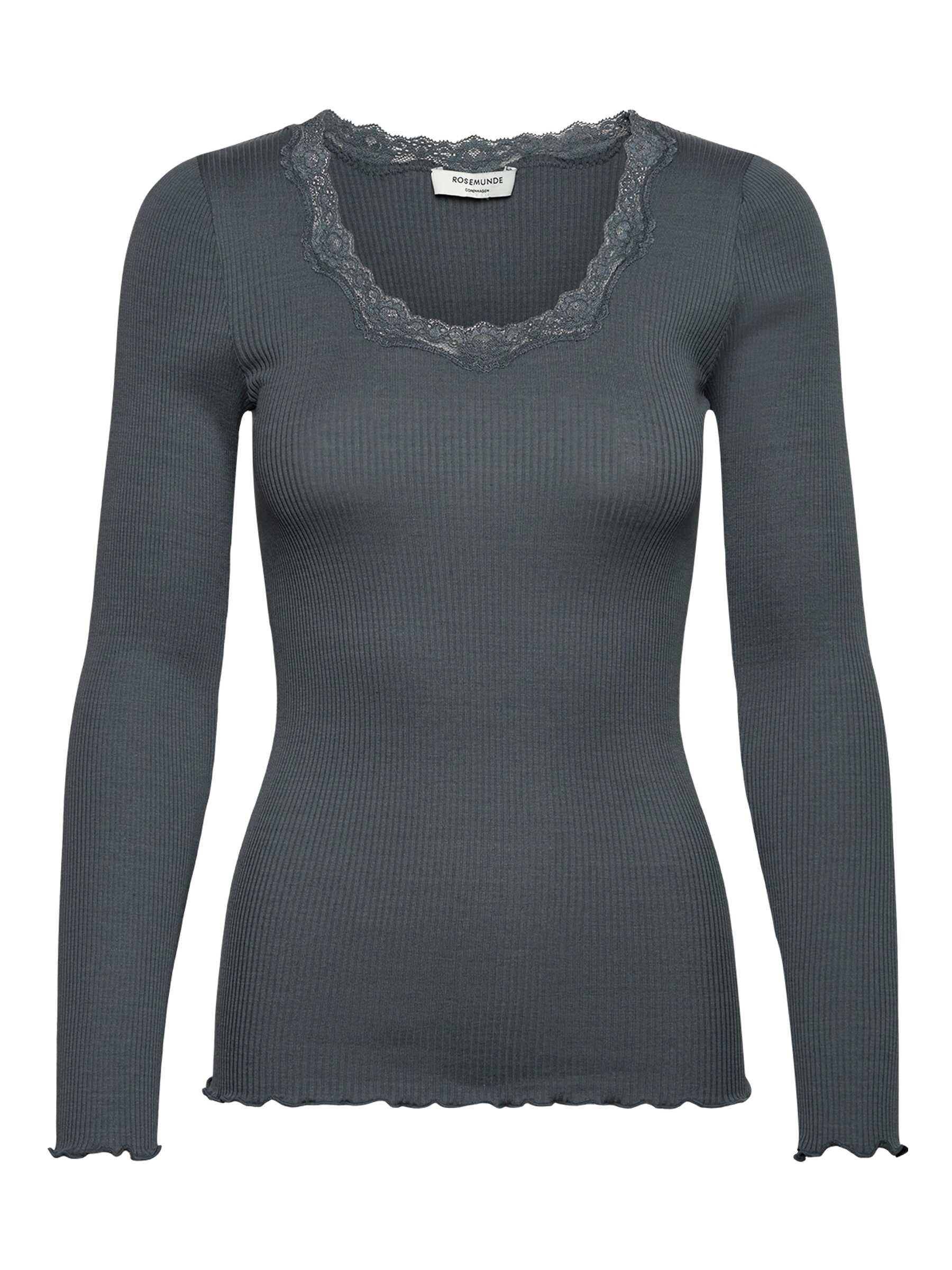 rosemunde Langarmshirt "Babette Silk Blouse mit Seide" Langarm, mit Spitze, feminin, bequem, eng, Seidenmix