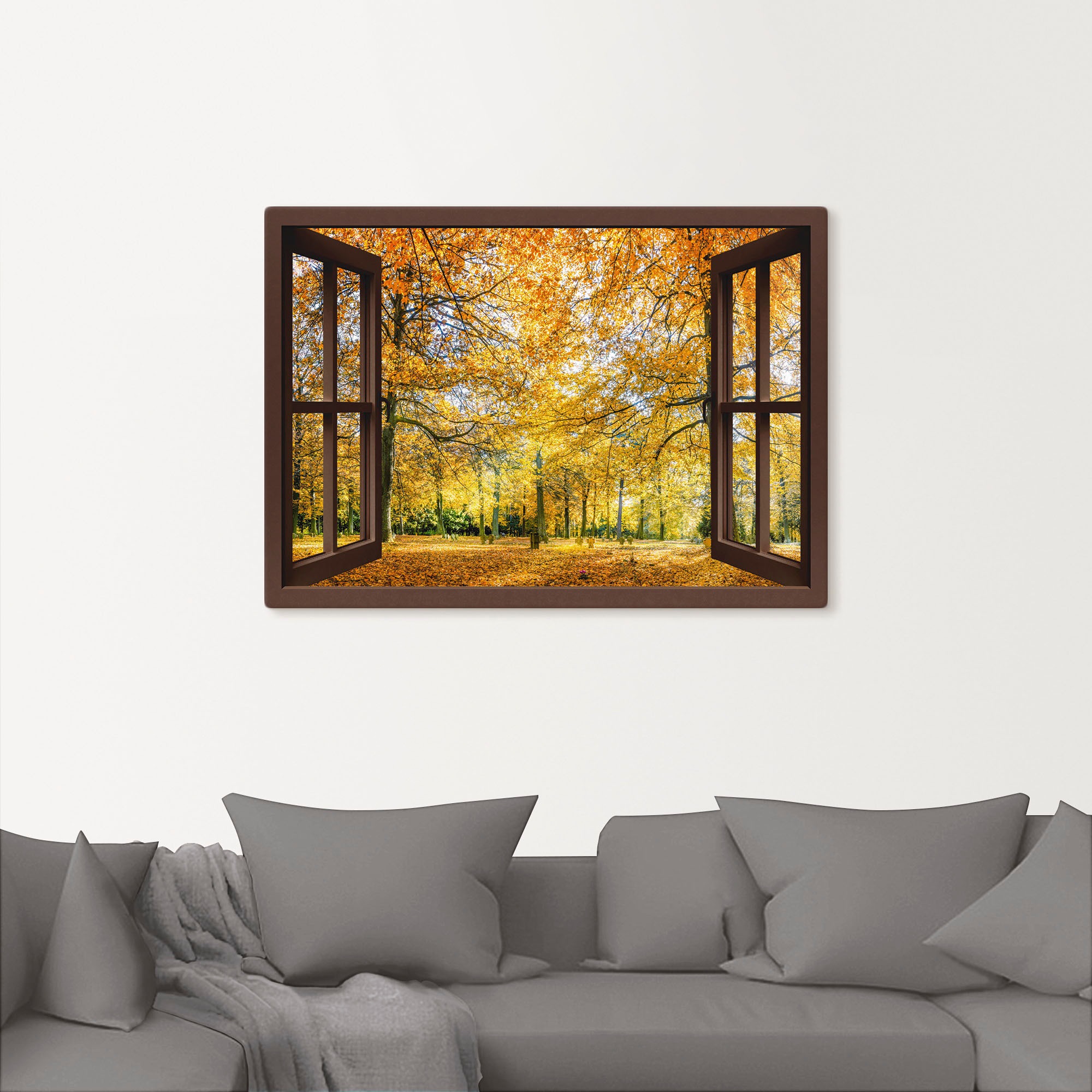 Artland Leinwandbild "Fensterblick - Herbstwald Panorama" Fensterblick 1 St günstig online kaufen