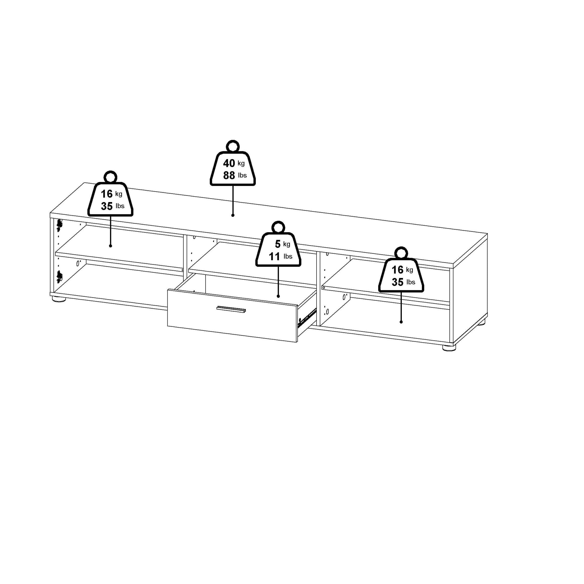 Home affaire TV-Schrank »Media TV-Möbel, TV Schrank, Mediaboard, Lowboard«, 2 Türen, 1 Schublade, 1 offenes Fach, Kabelmanagement, B. 147/177 cm