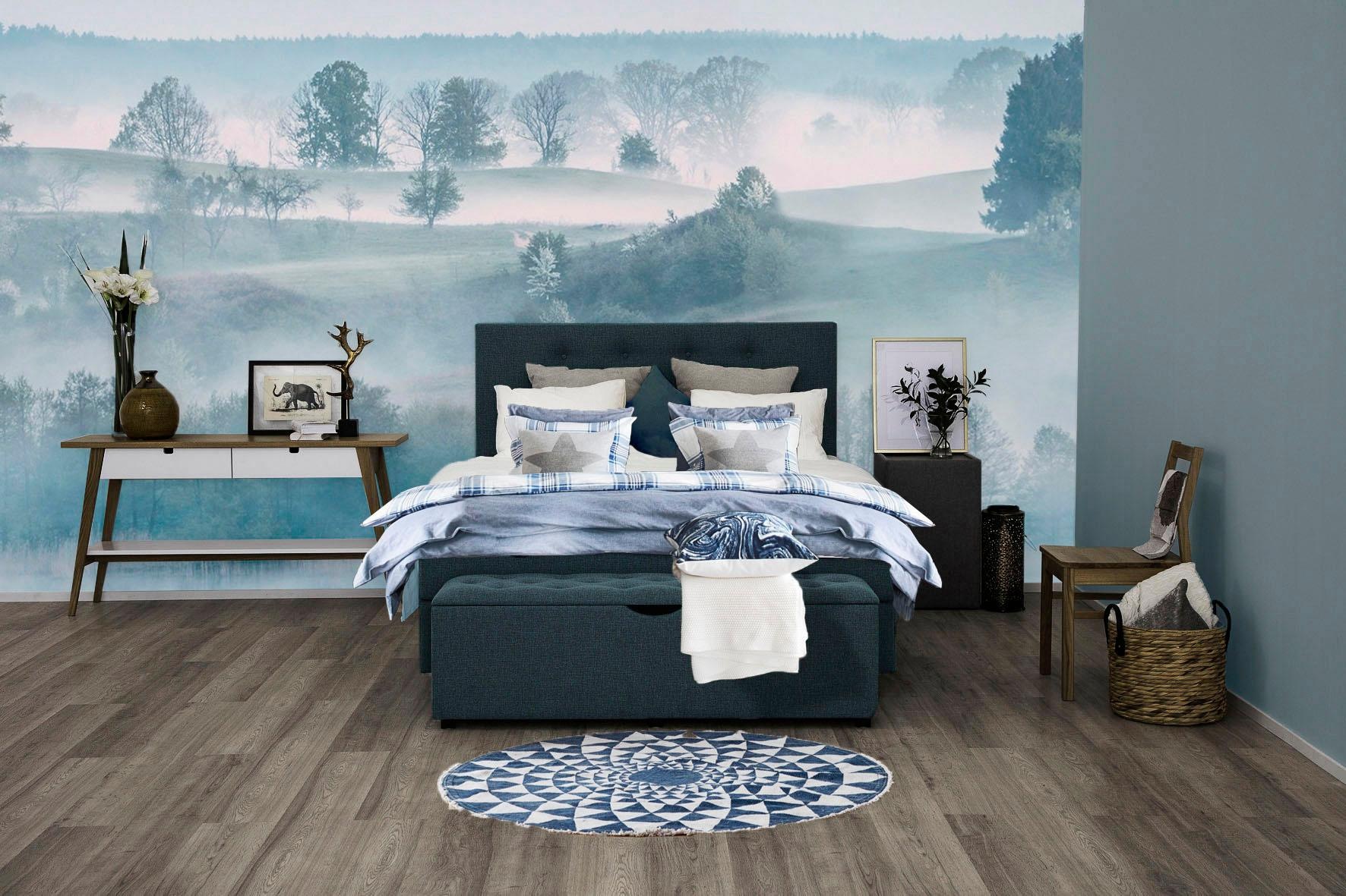 Boxspringbett HOME AFFAIRE "Nordica", blau (dunkelblau), B:160cm L:208cm, Struktur (100% Polyester), Komplettbetten, Boxspringbett, inkl. Topper, auch in Überlänge 200/220 cm 3