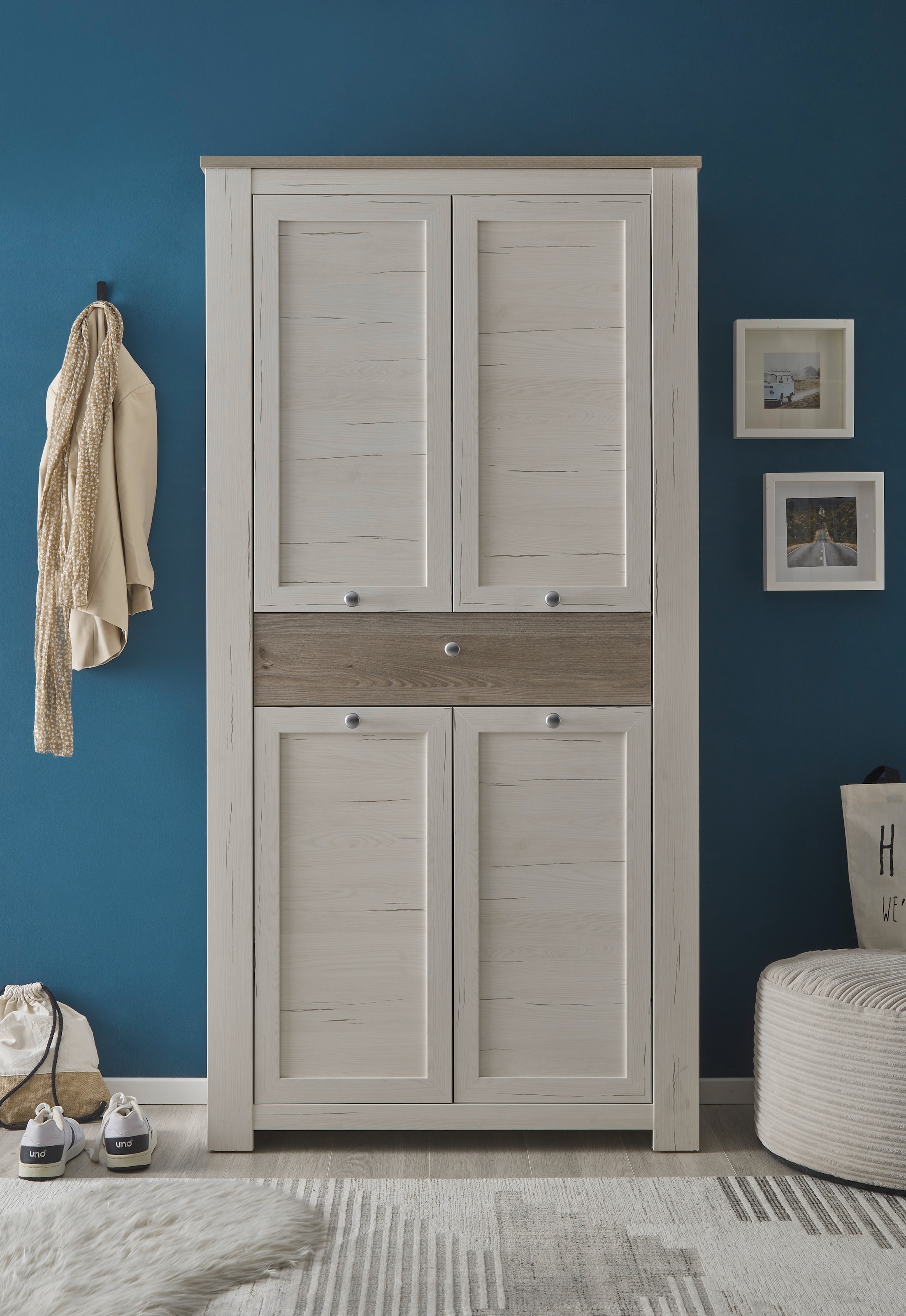 HBZ Schuhschrank »Brixen im Landhaustil, BxHxT 98x195x38 cm«, (1 St.), Schuhschrank mit 4 Türen, 1 Schubkasten, 6 Einlegeböden