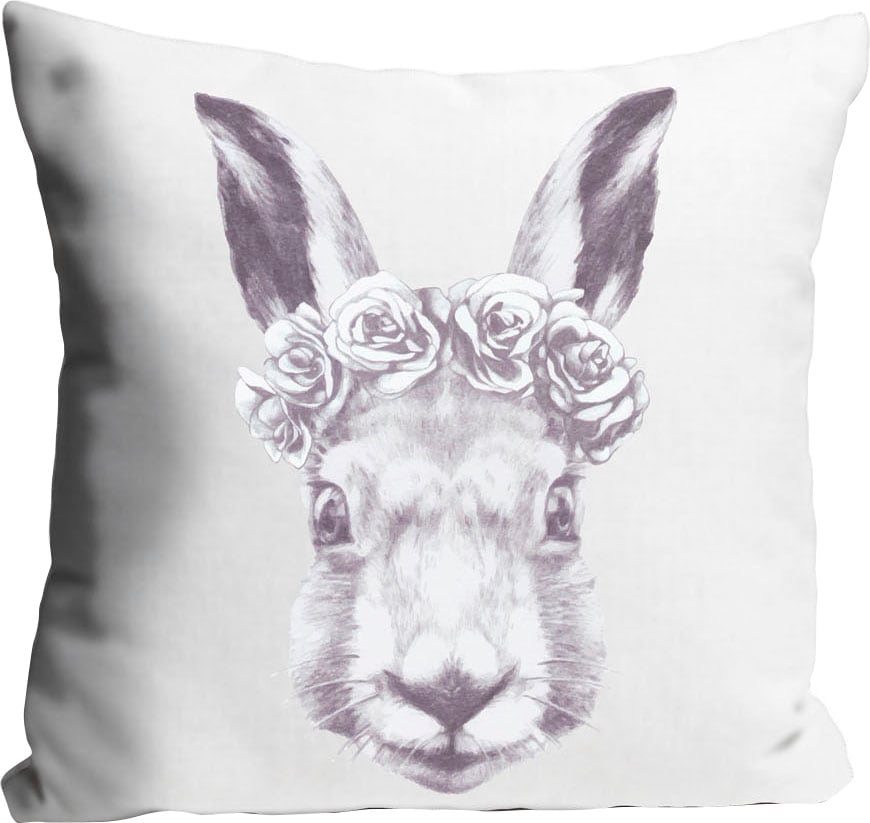 queence Dekokissen "Océane" mit einem Hasen mit Blumenkranz günstig online kaufen
