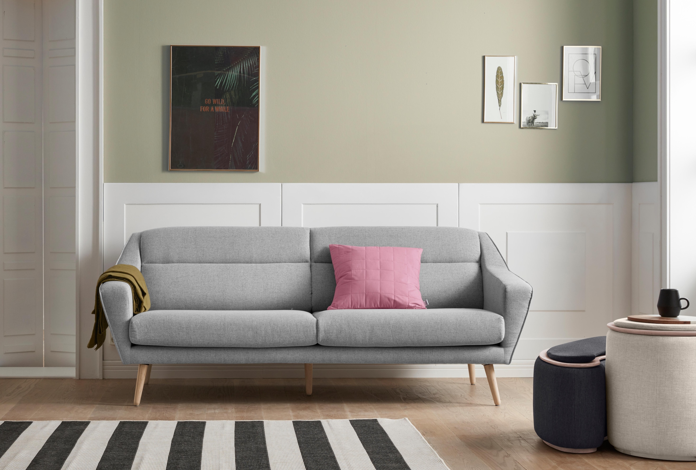 OTTO home 3-Sitzer "Bille" mit Naht im Rückenkissen und Eiche-Beinen, Desig günstig online kaufen