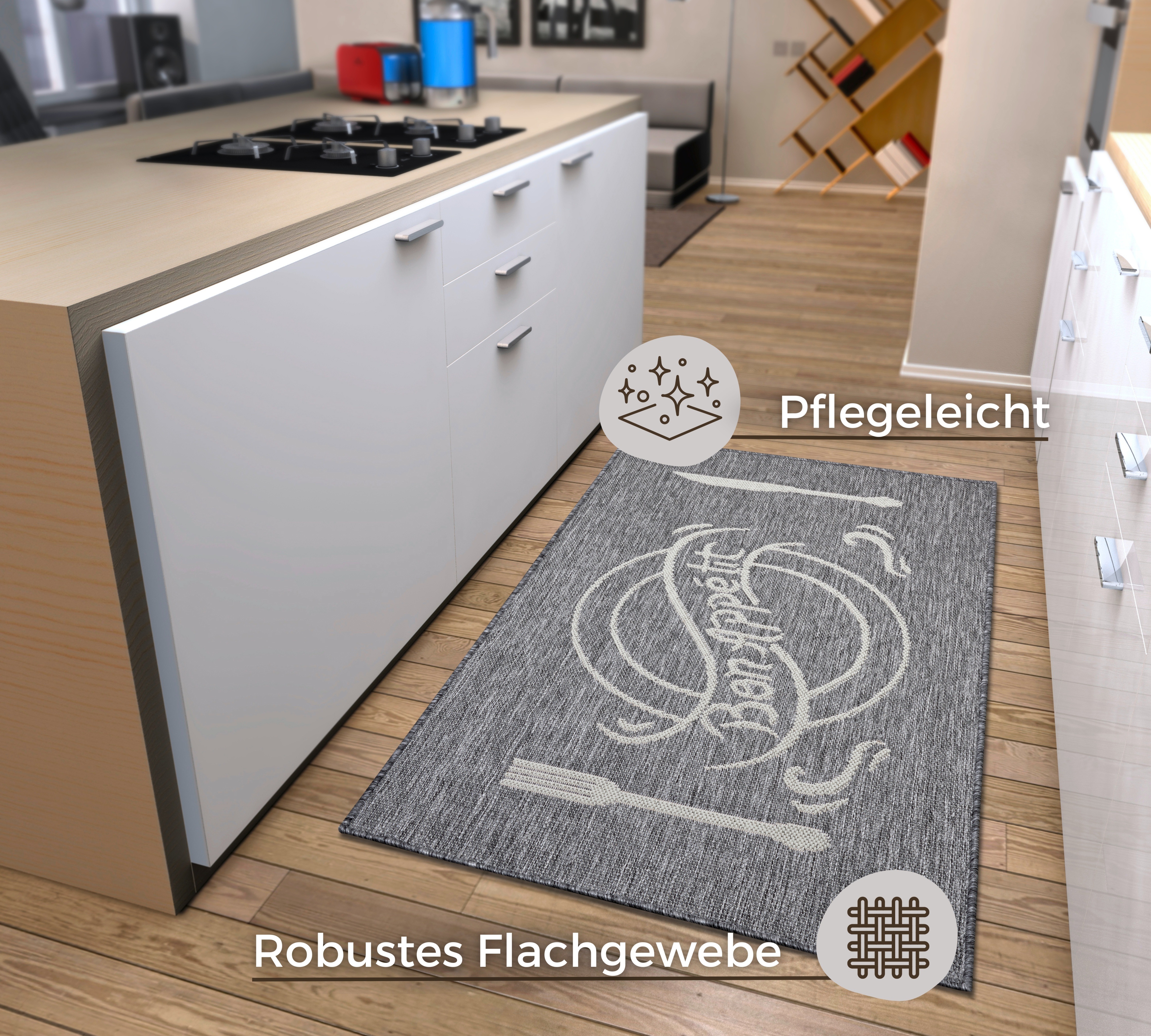 Thumbnail - HANSE Home Küchenläufer "Bon Appetit" rechteckig 5 mm Höhe Läufer, Rutschfest, Küchenteppich, Küche, Teppich, Pflegeleic...