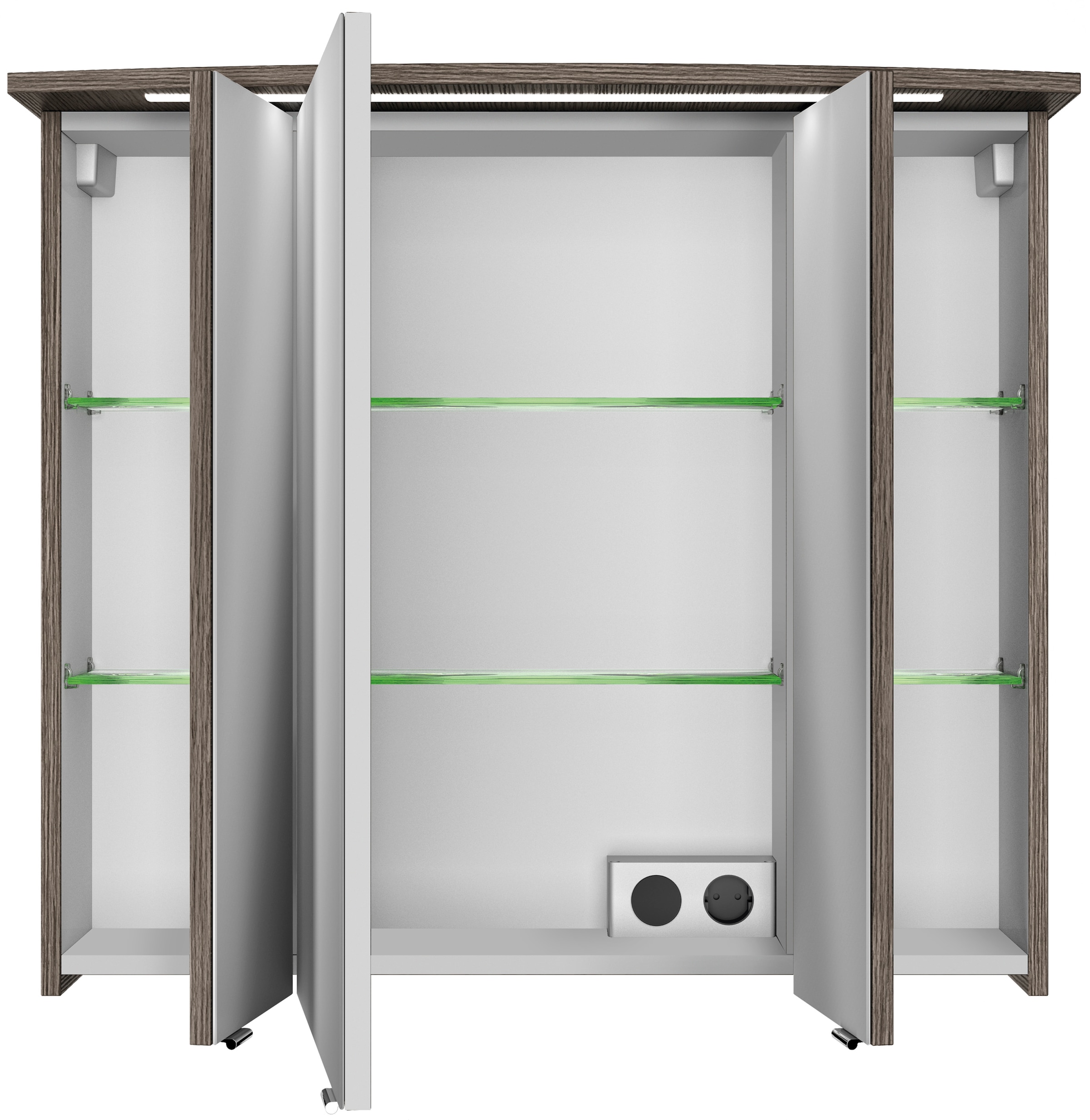 Saphir Badezimmerspiegelschrank »Serie 4010 Badezimmer-Spiegelschrank inkl. LED-Beleuchtung im Kranz«, Badschrank 82 cm breit, 3 Türen, 6 Glas-Einlegeböden, inkl Türdämpfer