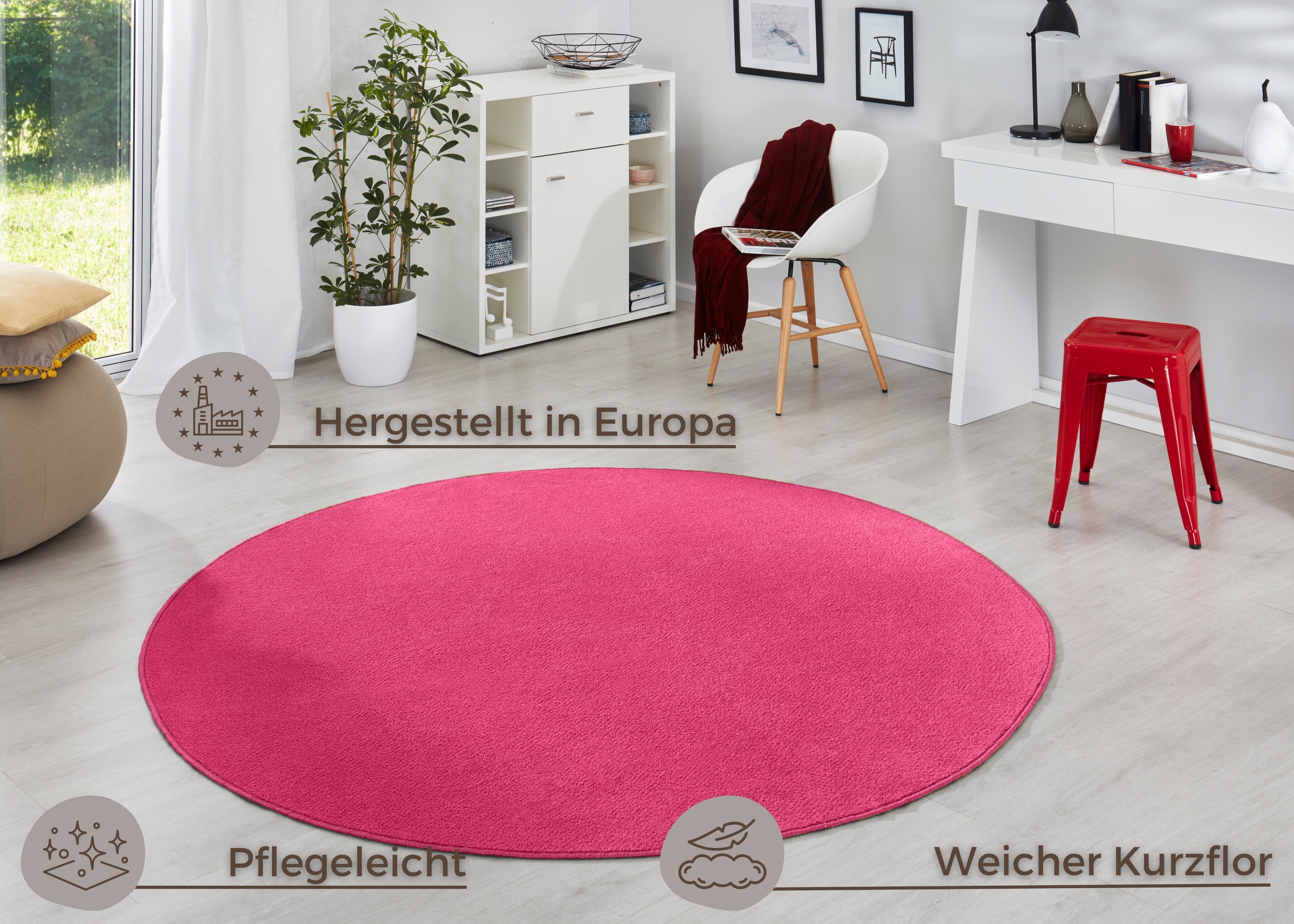 HANSE Home Teppich »Fancy«, rund, 7 mm Höhe, Kurzflor, Weich, Einfarbig, Wohnzimmer, Schlafzimmer, Esszimmer