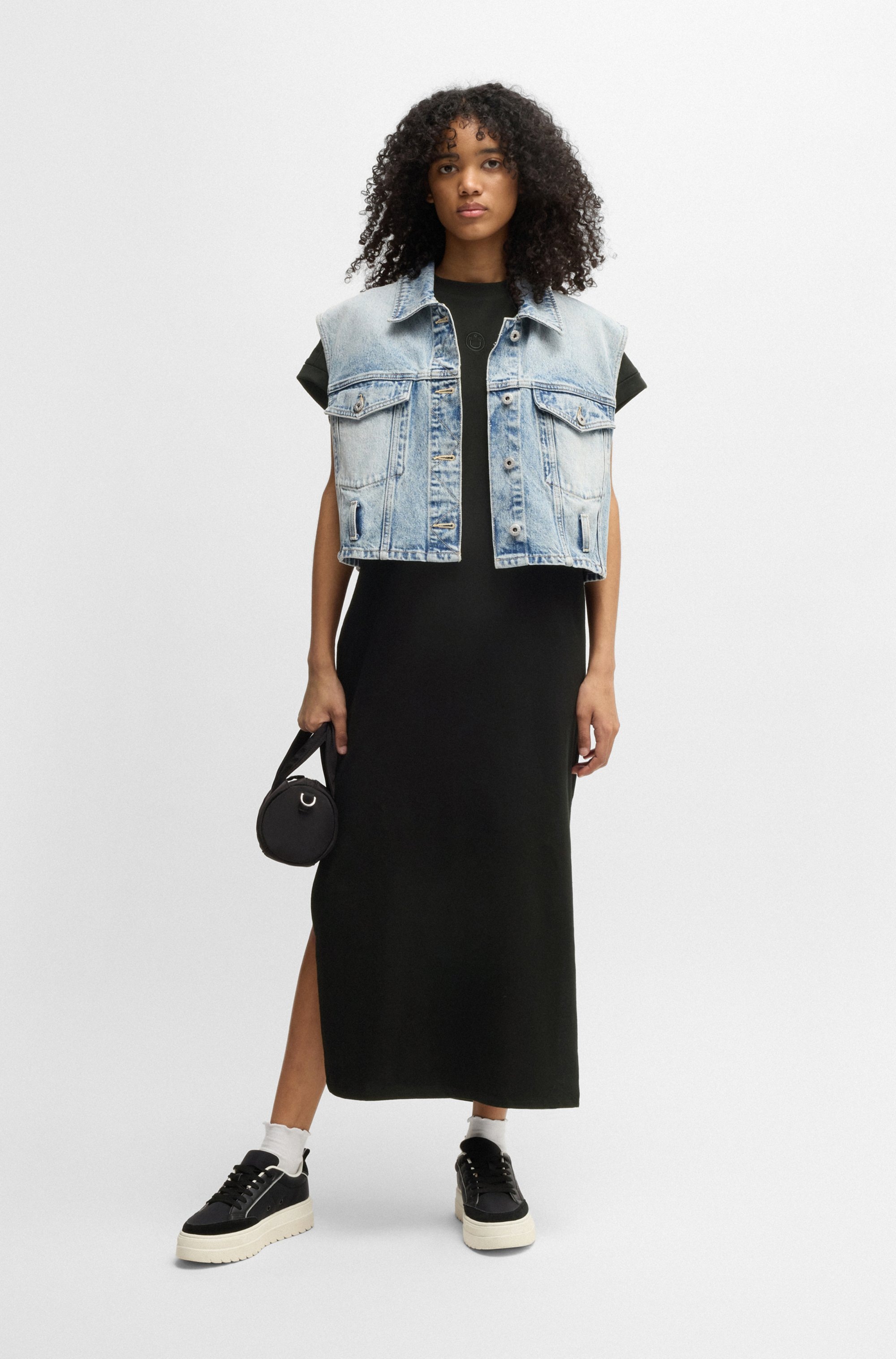 HUGO Blue Jerseykleid "Nalle" Oversized mit Schlitz, mit Logostickerei, Jer günstig online kaufen