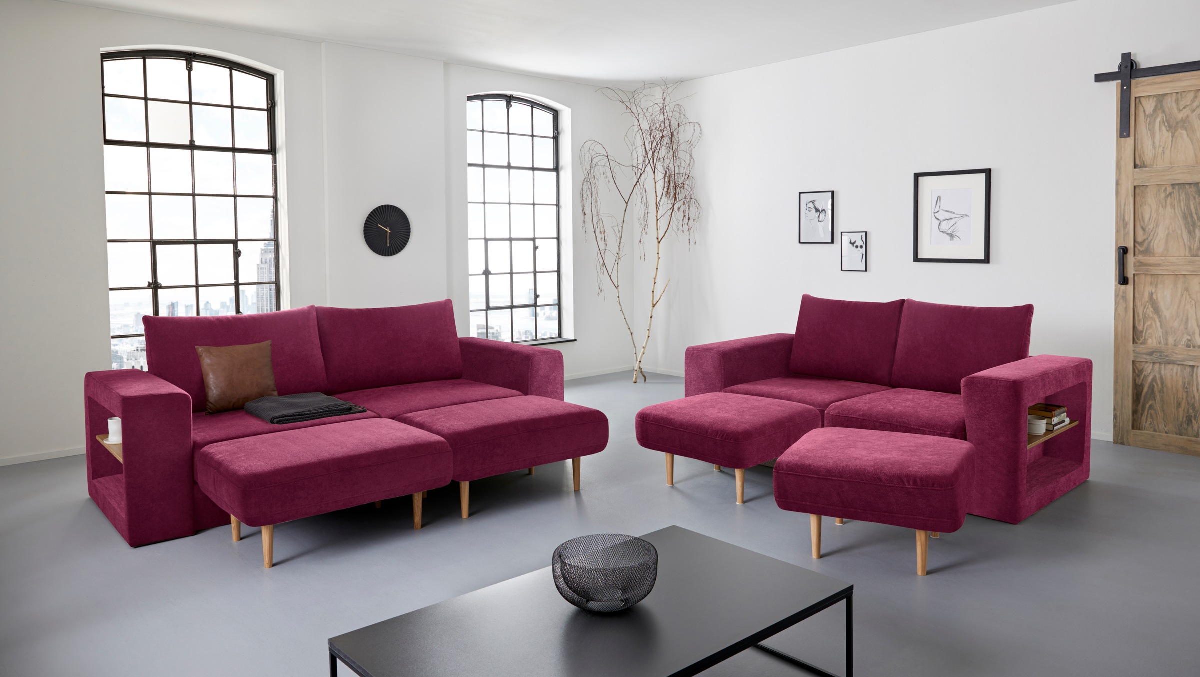 LOOKS by Wolfgang Joop 3,5-Sitzer »Looksvb«, Verwandlungssofa: aus Sofa wird Sofa mit 2 Hockern, mit Regalfunktion
