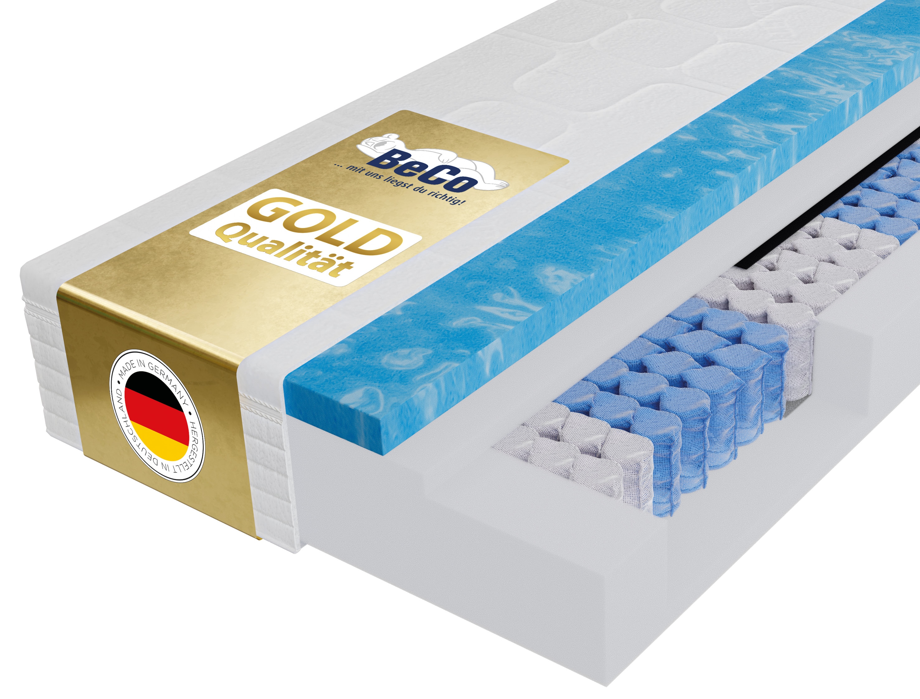 Beco Taschenfederkernmatratze "Royal Komfort Gel – GOLD TFK-Matratze mit Geltopper für Luxusschlaf" 26 cm hoch 480 Federn 1 Stk. tlg. Mit integriertem Geltopper, Wendematratze, Ideal auch in 140x200