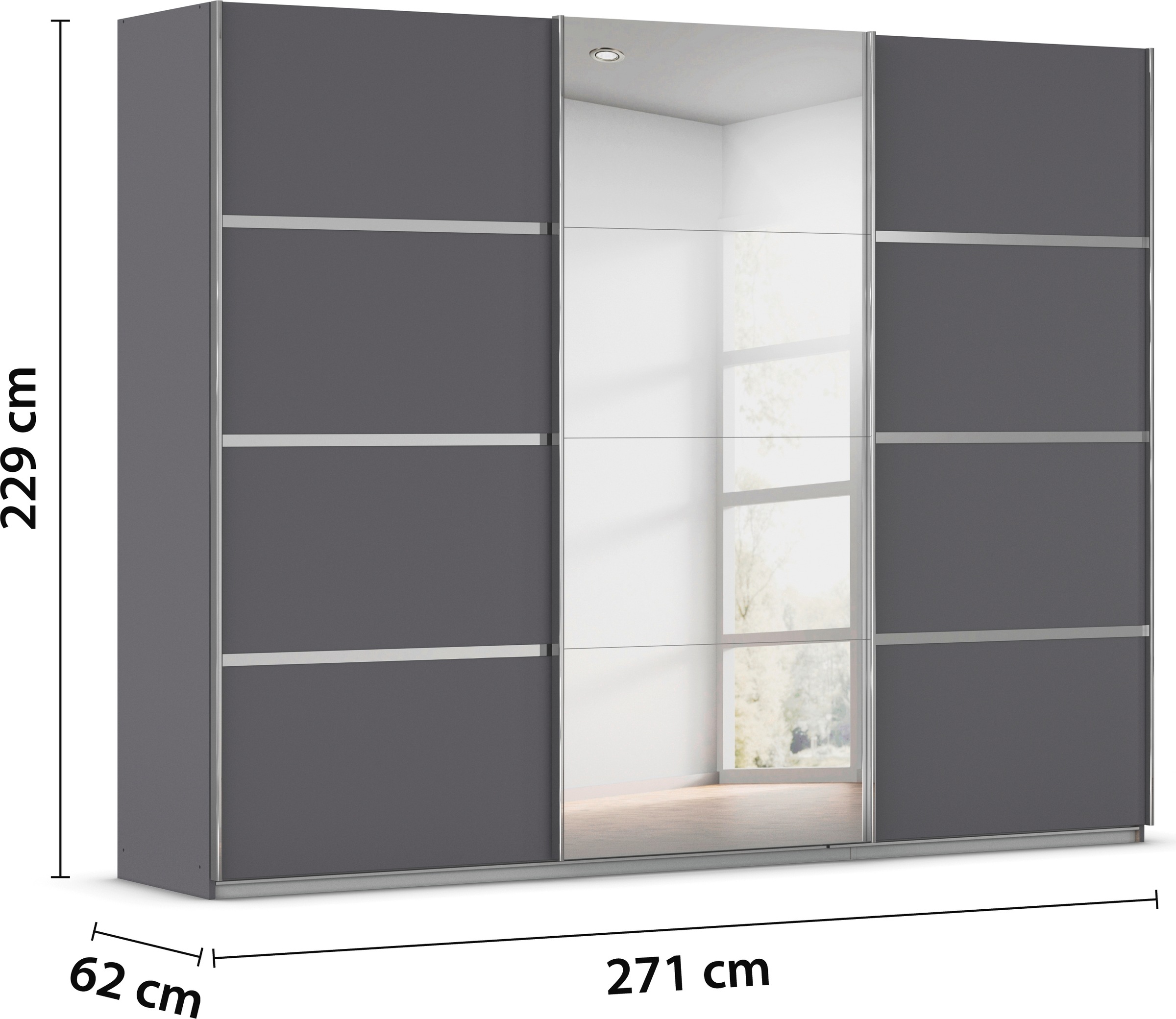 rauch Kleiderschrank »Schwebetürenschrank Garderobe Schrank TOP ANGEBOT Avola«, (in 3 verschiedenen Ausstattungen BASIC/CLASSIC/PREMIUM inkl. Spiegel), mit eleganten Zierleisten in Chrom, Schwarz oder Weiß MADE IN GERMANY