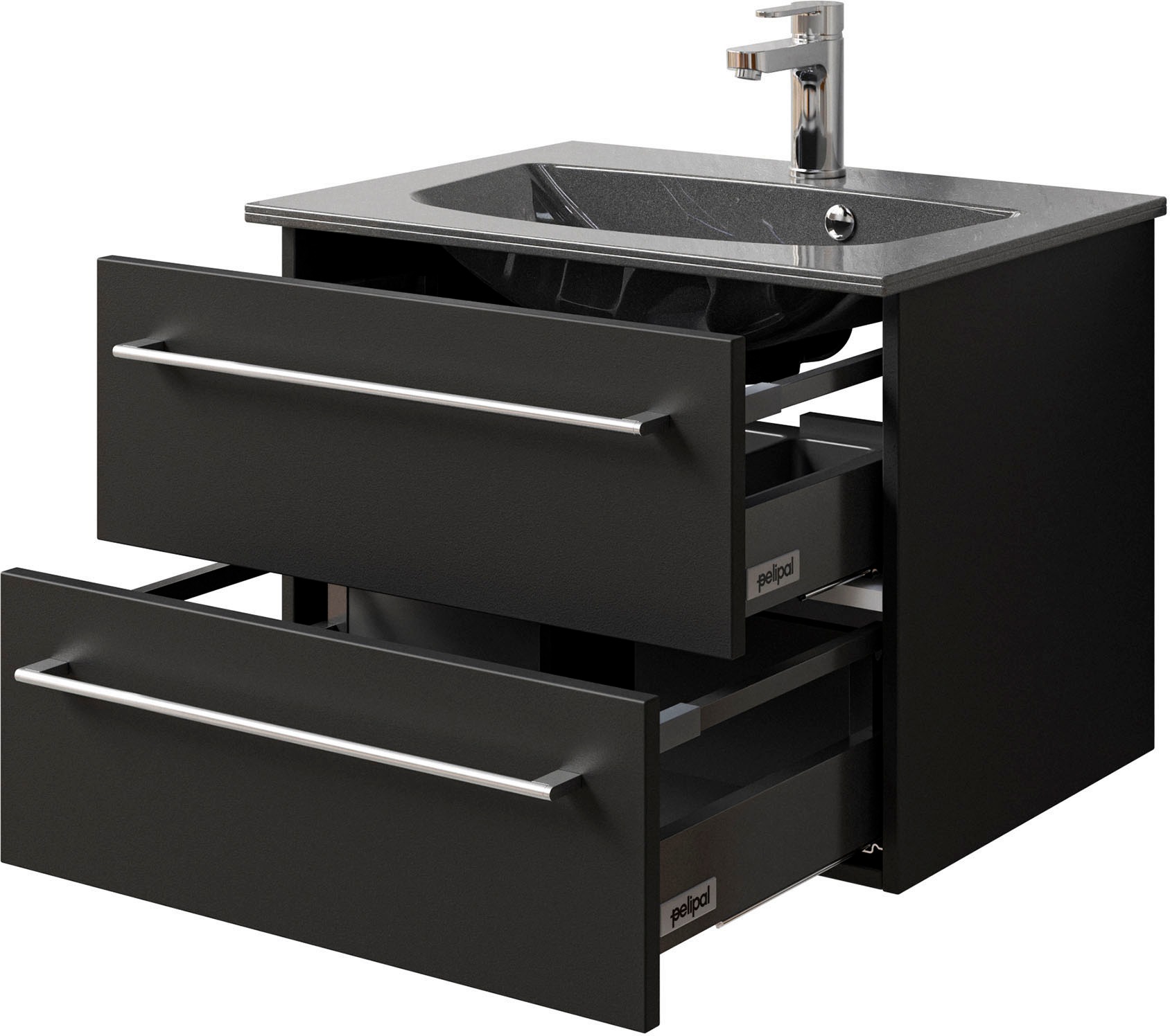 Saphir Waschtisch »Serie 6025 Mineralmarmor-Waschtisch mit Unterschrank, 67 cm breit«, Waschplatz mit 2 Schubladen, hängend, verschiedene Ausführungen