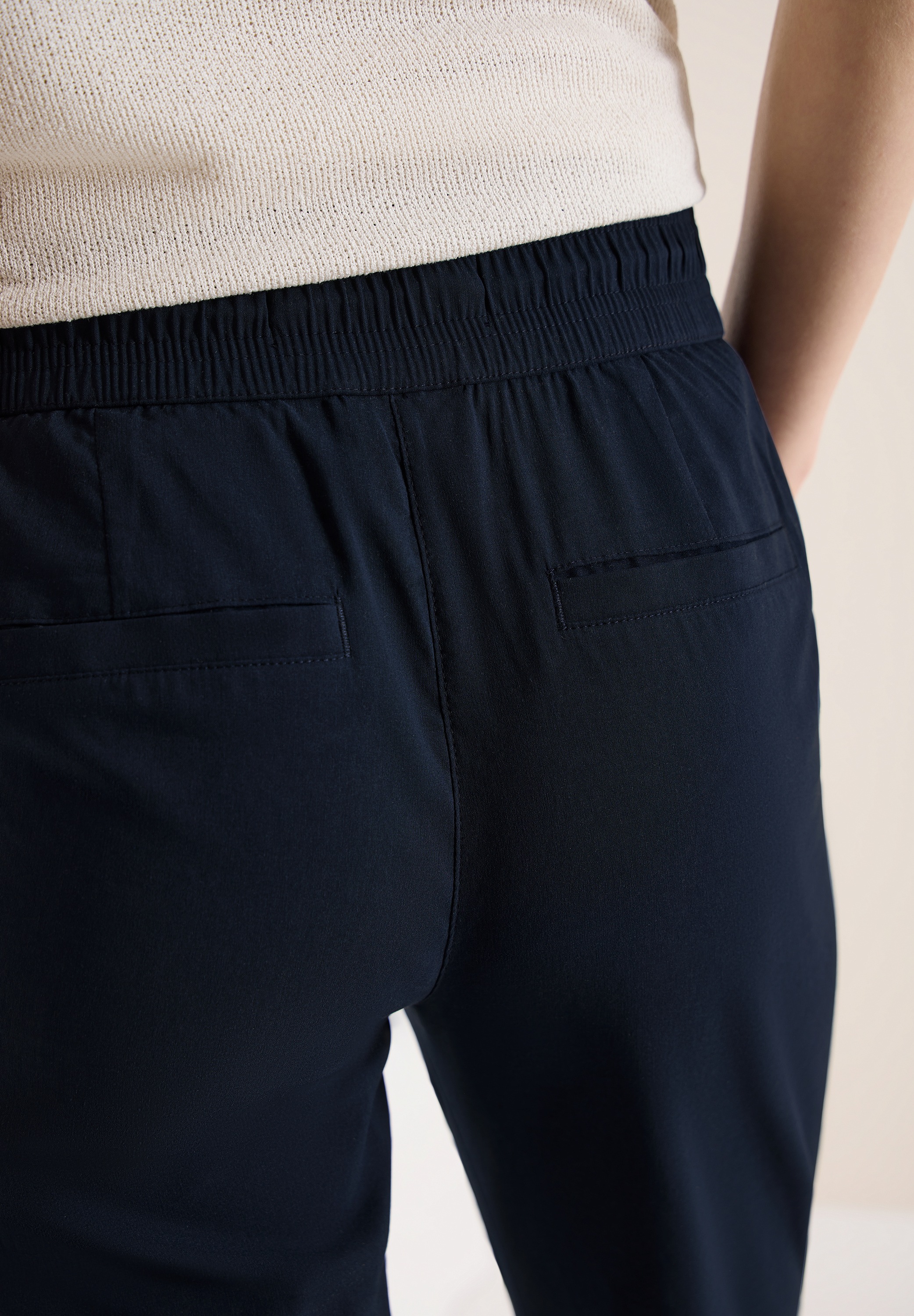 Jerseyhose CECIL "Style Tracey", Damen, Gr. XL (44), Länge 26, universal blau, Web, Obermaterial: 66% Baumwolle, 30% Polyester, 4% Elasthan, unifarben, regular fit knöchelfrei, Hosen Jerseyhose, mit elastischem Bund 2