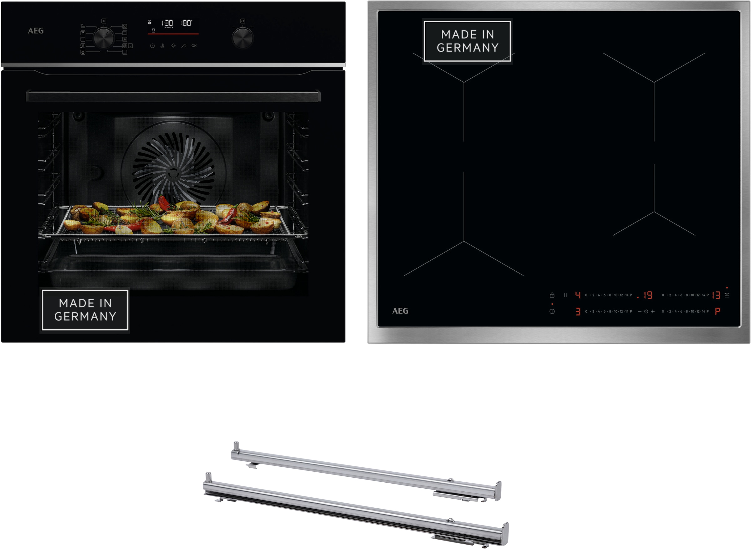 AEG Backofen-Set "TS6PB50WAB 944035055" mit 1-fach-Teleskopauszug Pyrolyse-Selbstreinigung AirFry: knusprige Ergebnisse mit wenig oder ohne Öl, Made in Germany