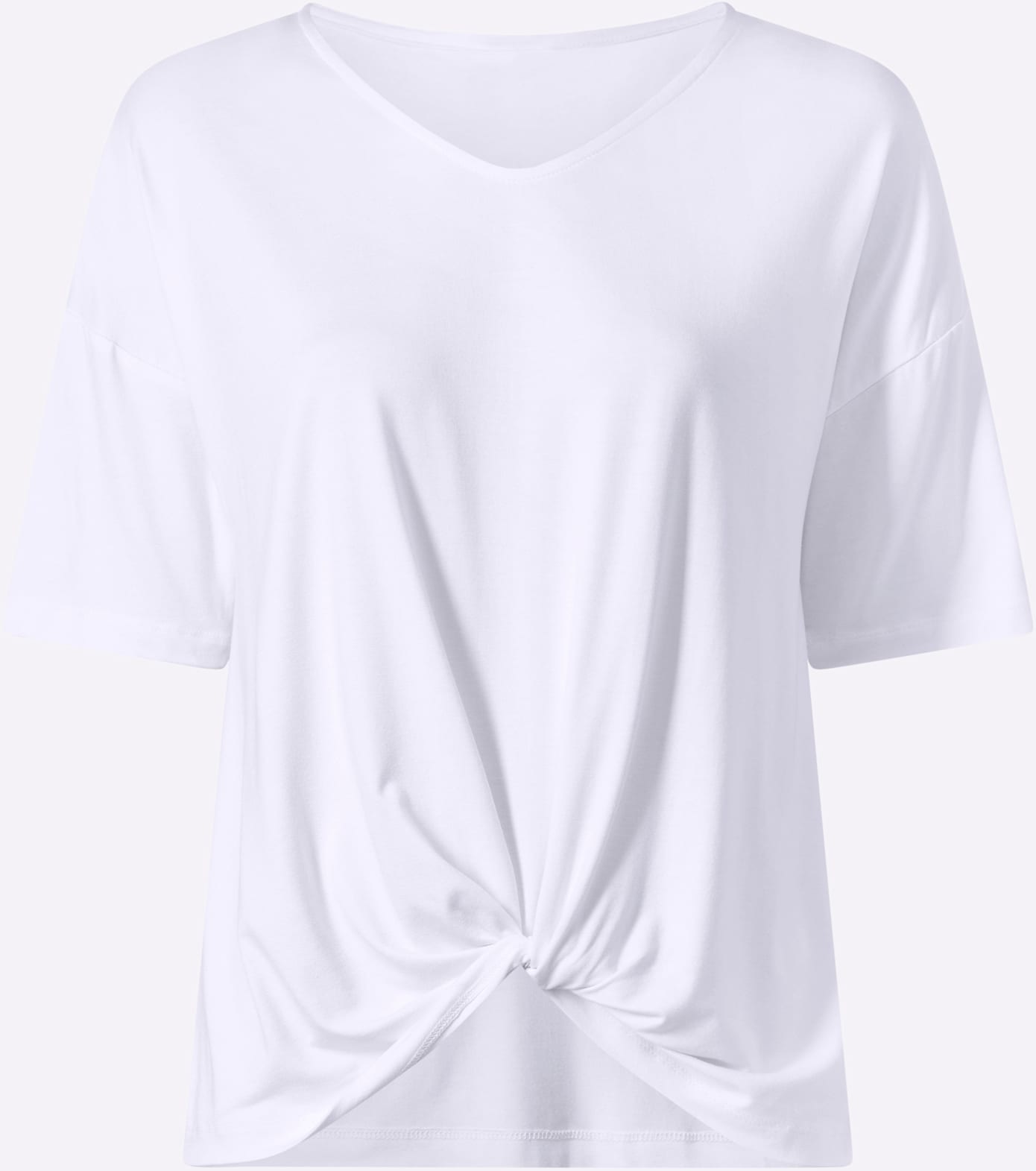 Kurzarmshirt HEINE "Shirt", Damen, Gr. 38, weiß, 95% Viskose, 5% Elasthan, unifarben, V-Ausschnitt, Shirts 5
